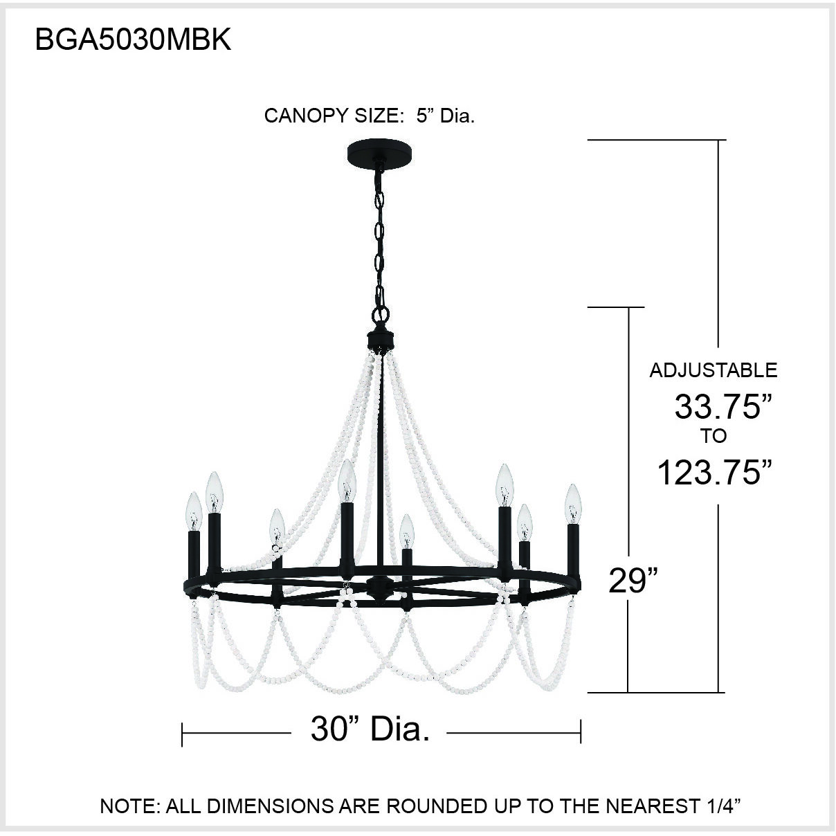Brigitta 8 Light 30 inch Matte Black Chandelier Ceiling Light