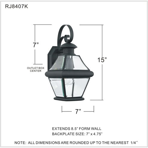 Rutledge 1 Light 15 inch Mystic Black Outdoor Wall Lantern