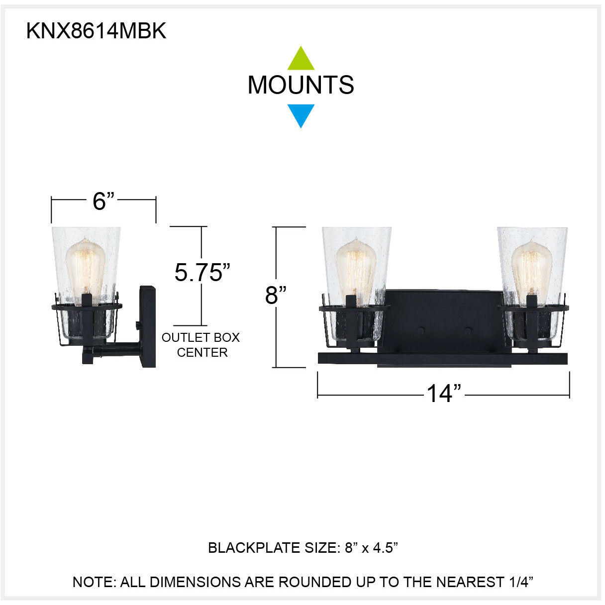 Knox 2 Light 14 inch Matte Black Bath Light Wall Light, Medium