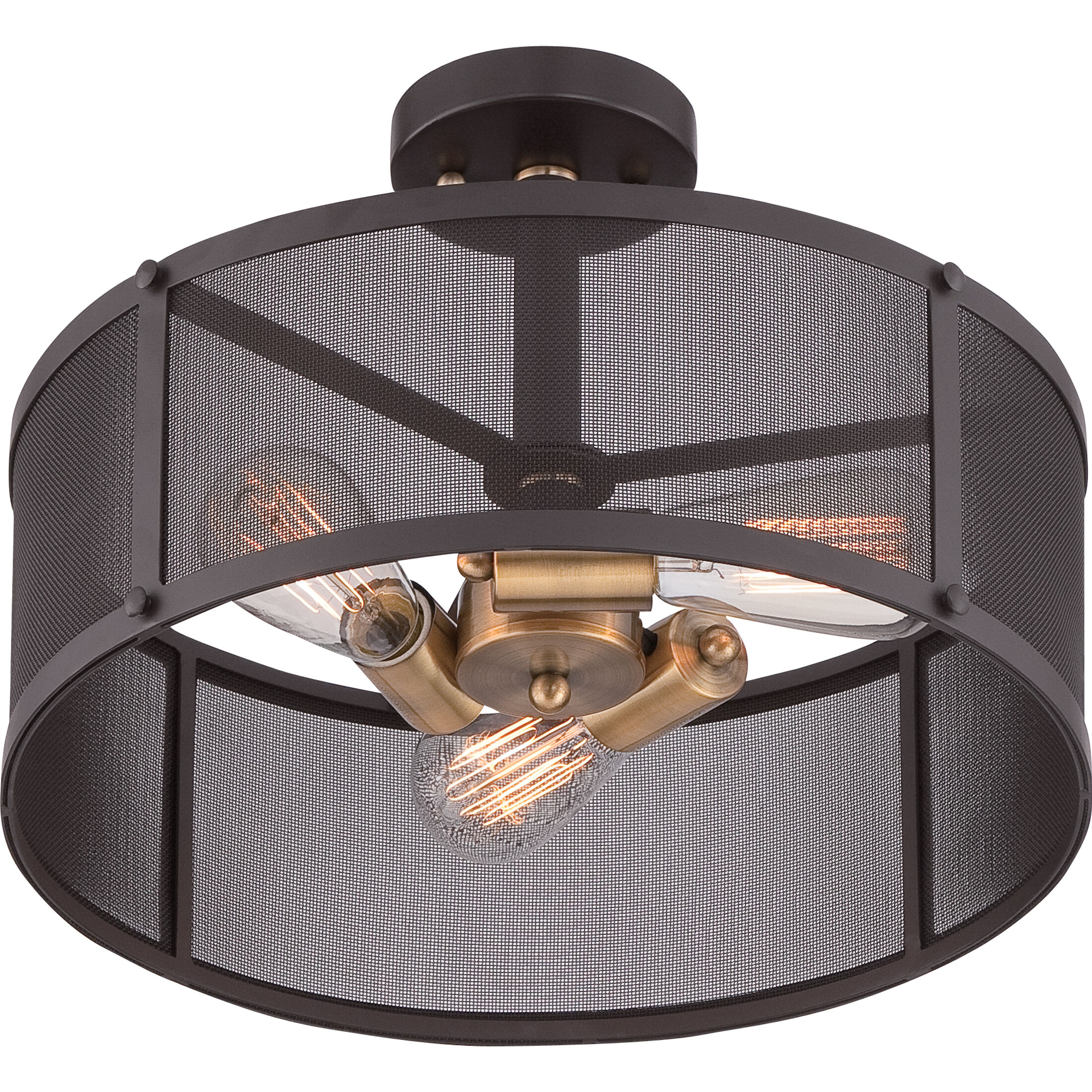 Union Station 3 Light 16 inch Western Bronze Semi-Flush Mount Ceiling Light