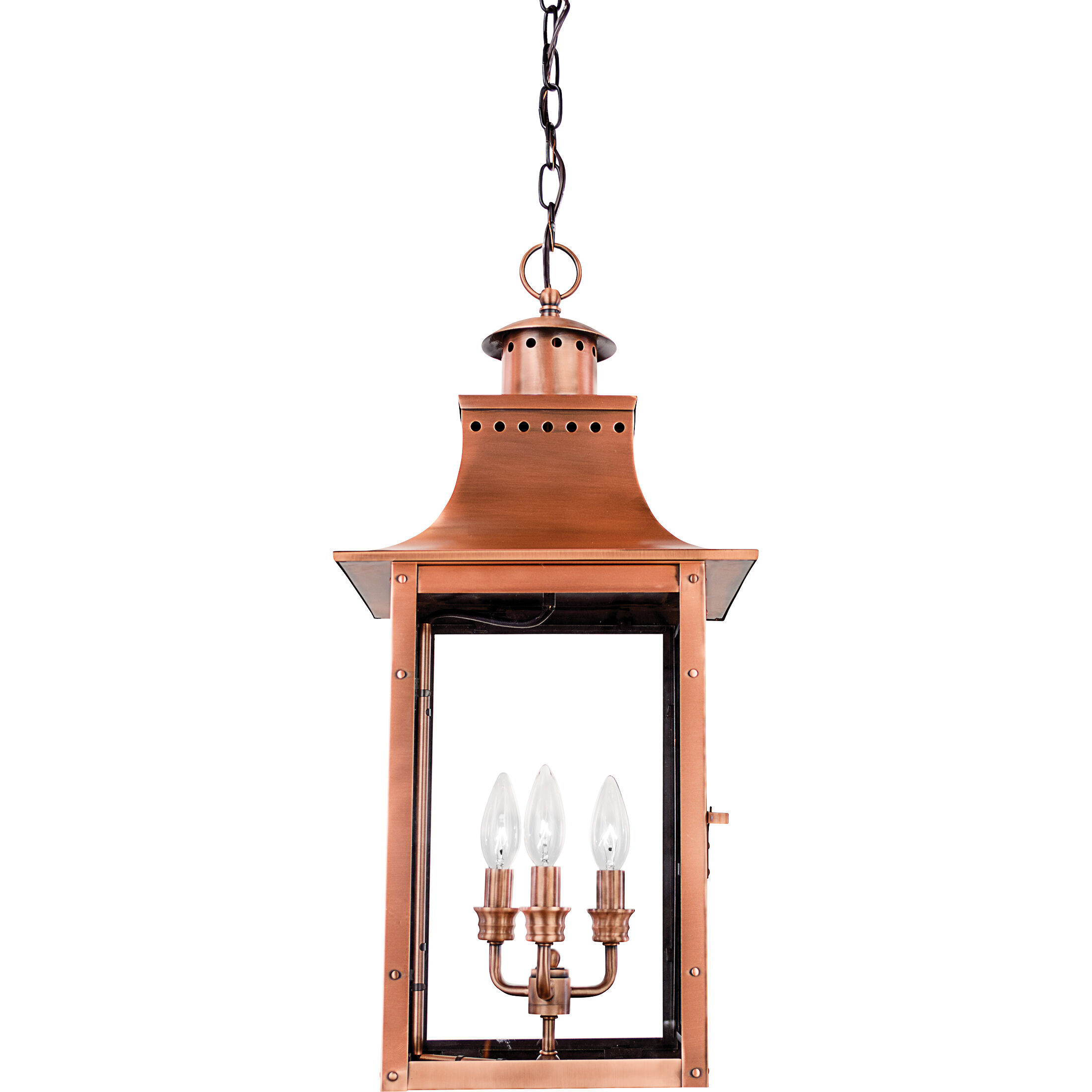 Chalmers 3 Light 12 inch Aged Copper Outdoor Hanging Lantern