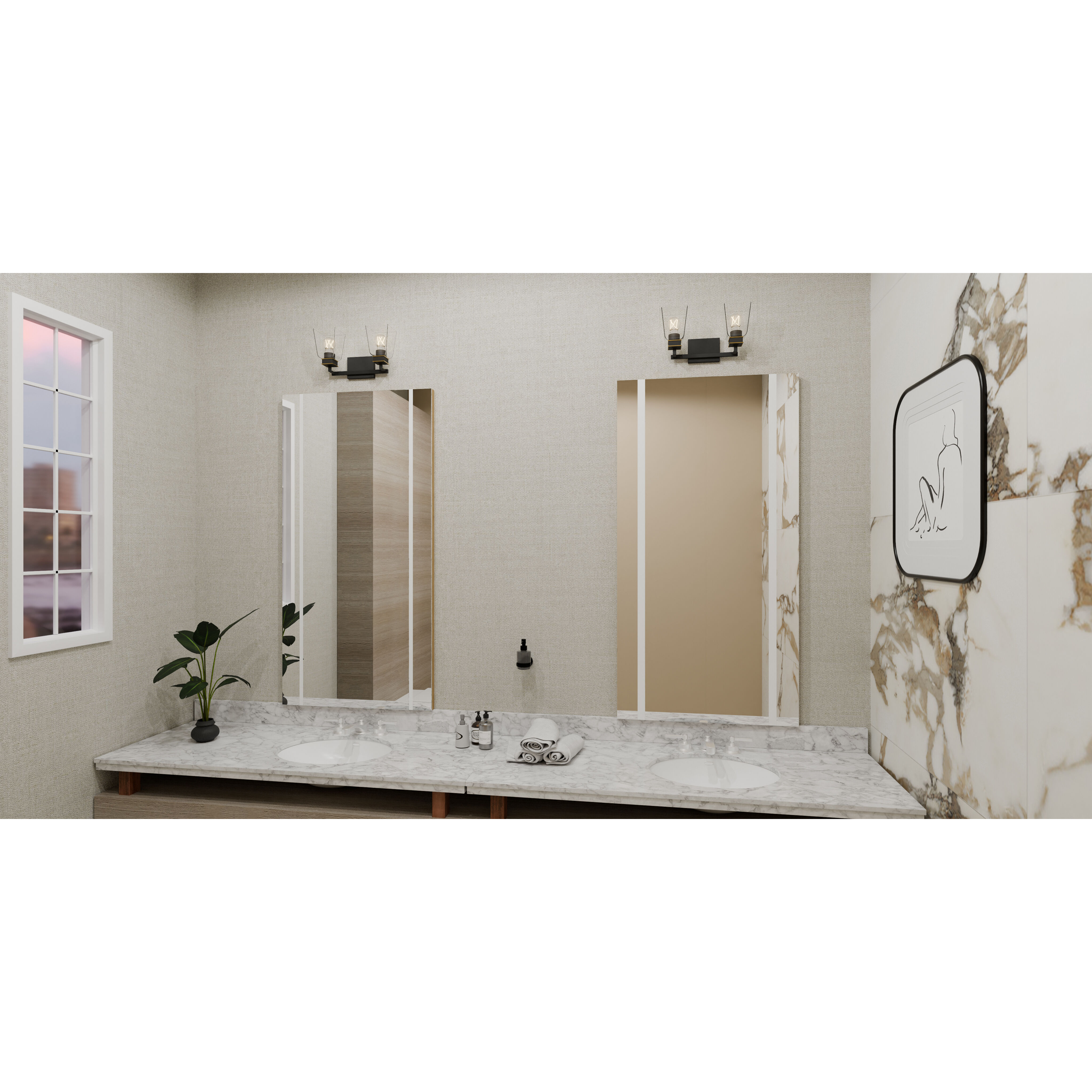 Almany 2 Light 15.25 inch Matte Black Bath Light Wall Light, Medium