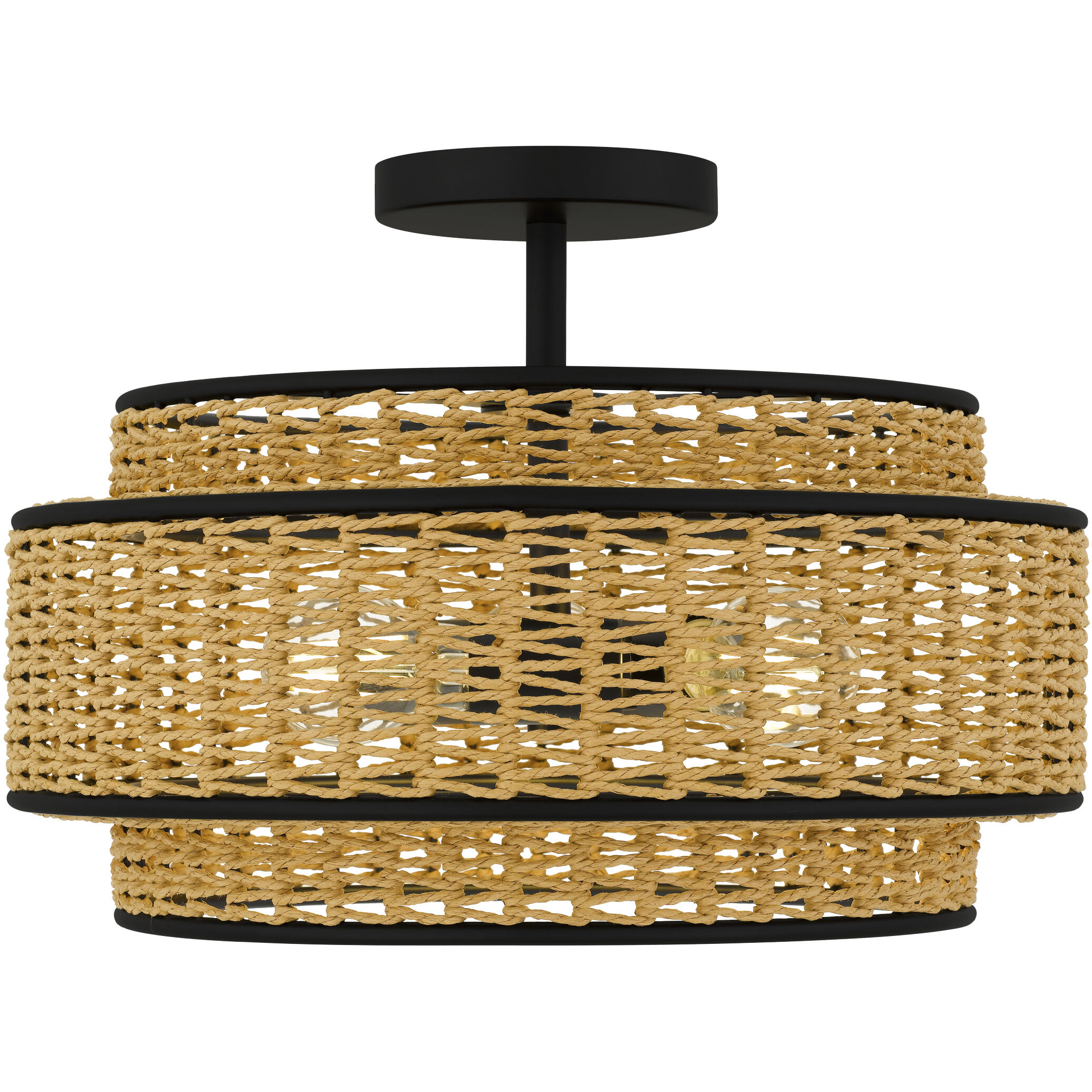 Teton 3 Light 16 inch Matte Black Semi-Flush Mount Ceiling Light