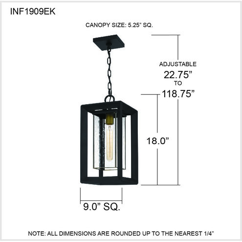 Infinger 1 Light 9 inch Earth Black Outdoor Hanging Lantern, Large