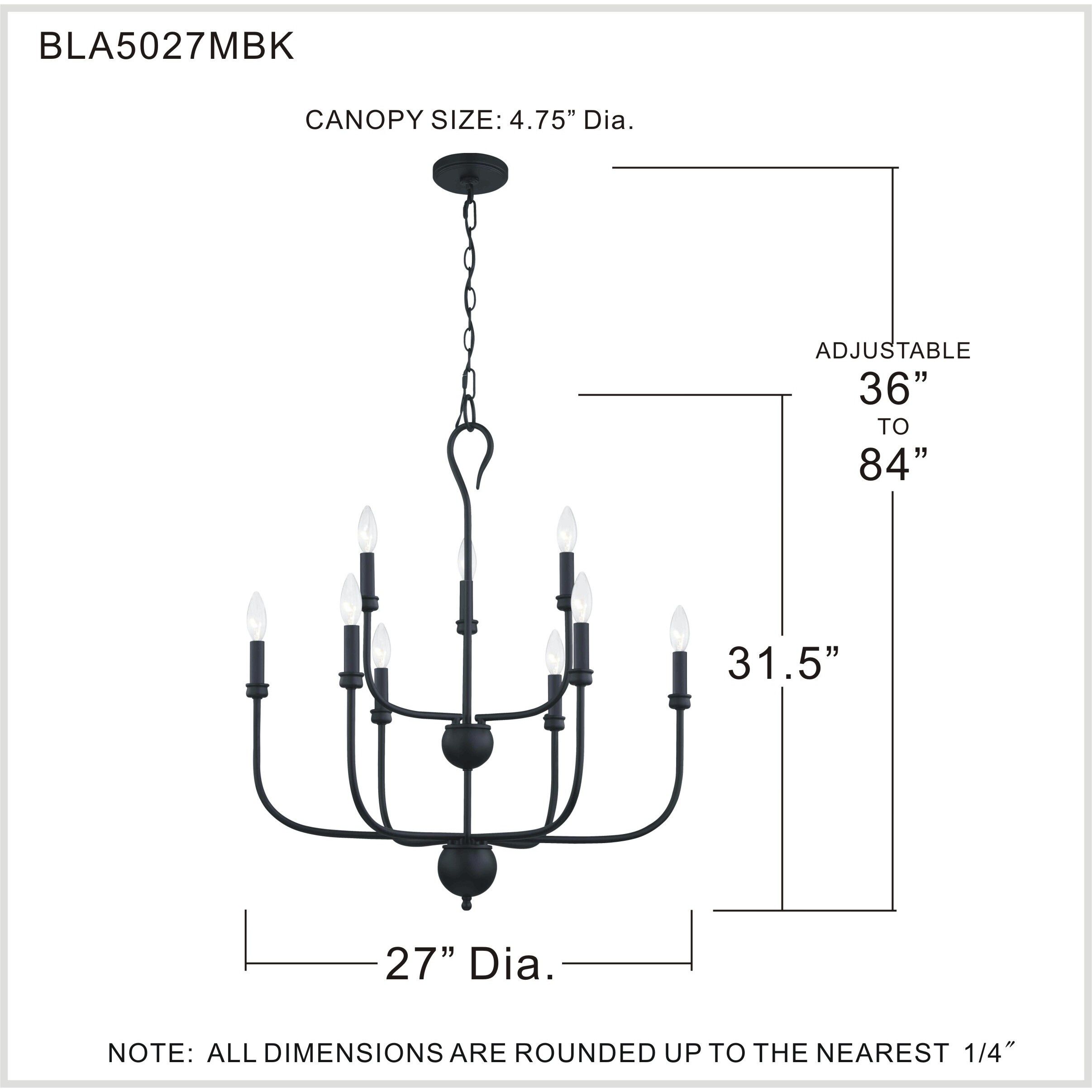 Blanche 9 Light 27 inch Matte Black Chandelier Ceiling Light