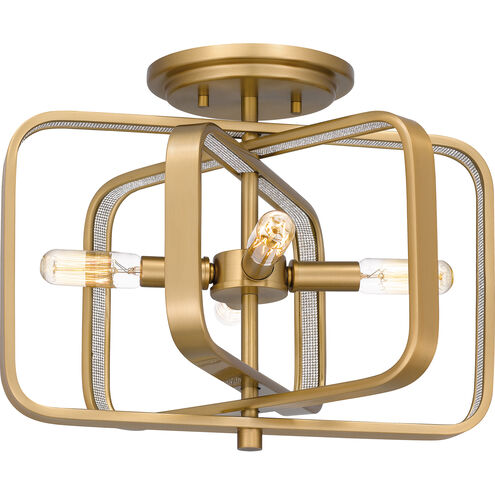 Dupree 4 Light 14 inch Brushed Weathered Brass Semi-Flush Mount Ceiling Light