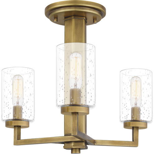 Sunburst 3 Light 15 inch Weathered Brass Semi-Flush Mount Ceiling Light