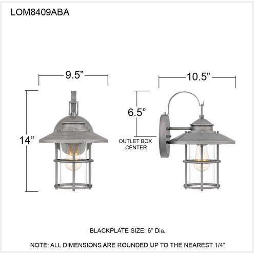 Lombard 1 Light 14 inch Antique Brushed Aluminum Outdoor Wall Lantern