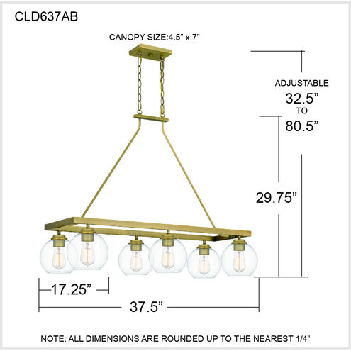 Celadon 6 Light 37.5 inch Aged Brass Island Light Ceiling Light