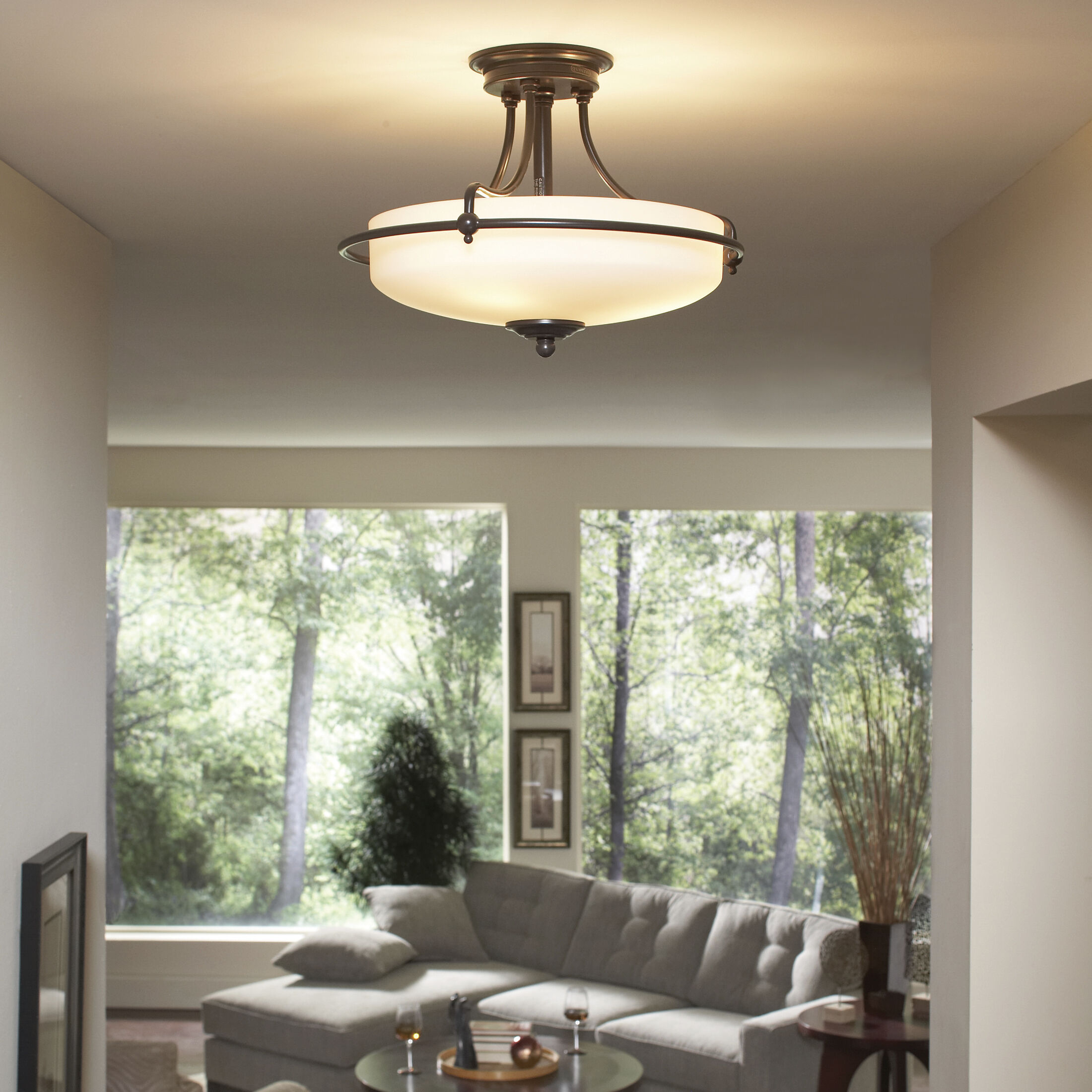 Griffin 3 Light 17 inch Palladian Bronze Semi-Flush Mount Ceiling Light