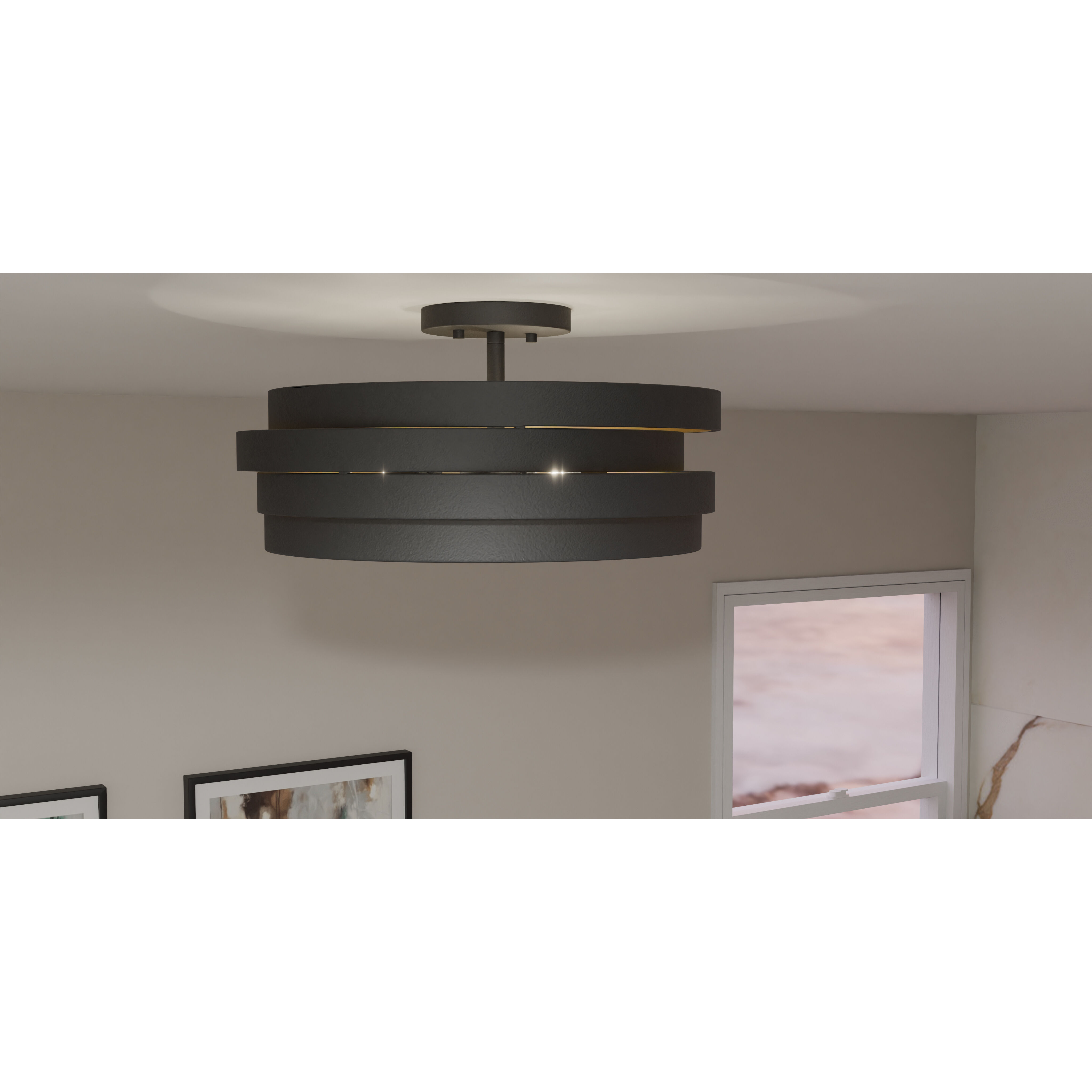 Berner 3 Light 16 inch Matte Black Semi-Flush Mount Ceiling Light, Medium