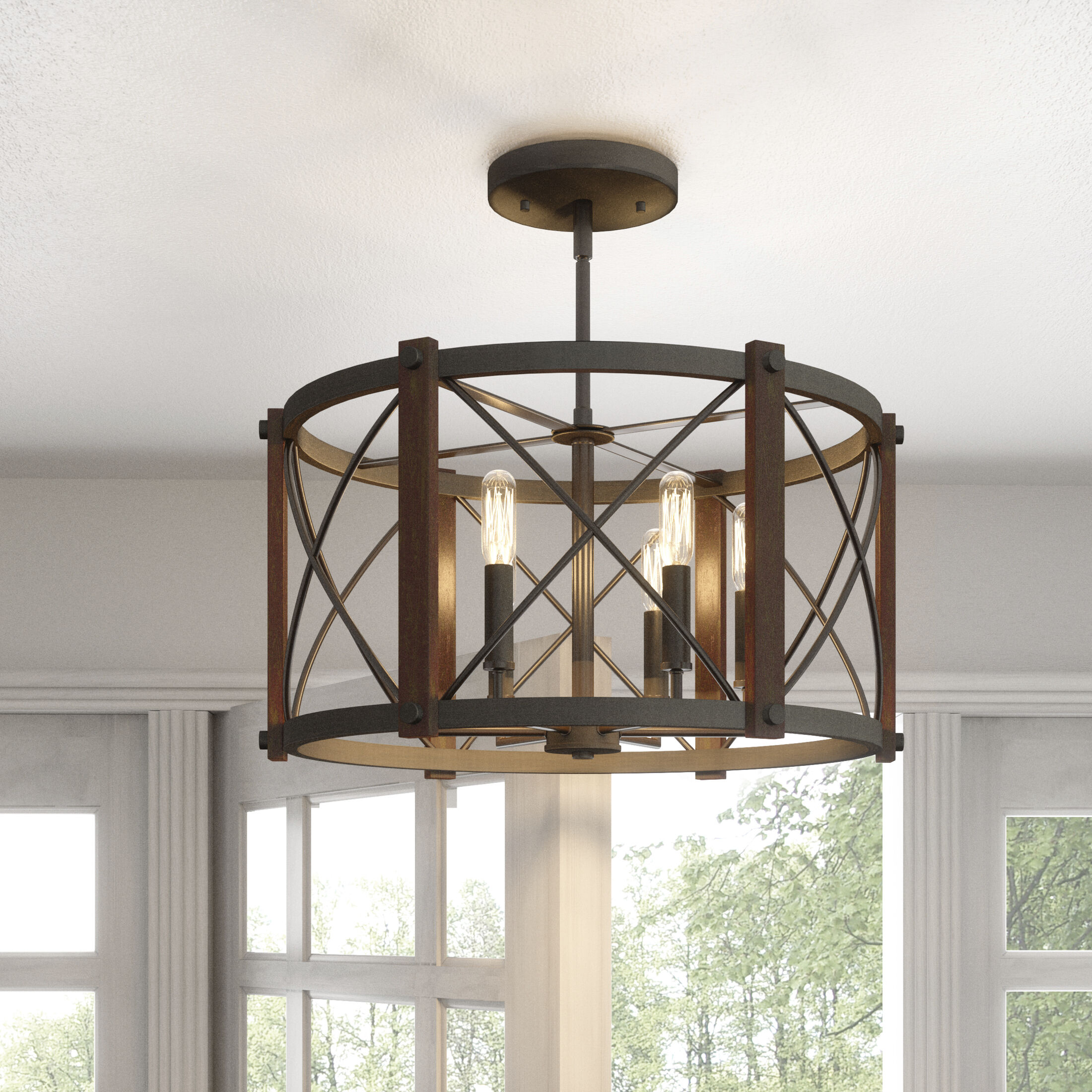 Baron 6 Light 20 inch Marcado Black Semi-Flush Mount Ceiling Light