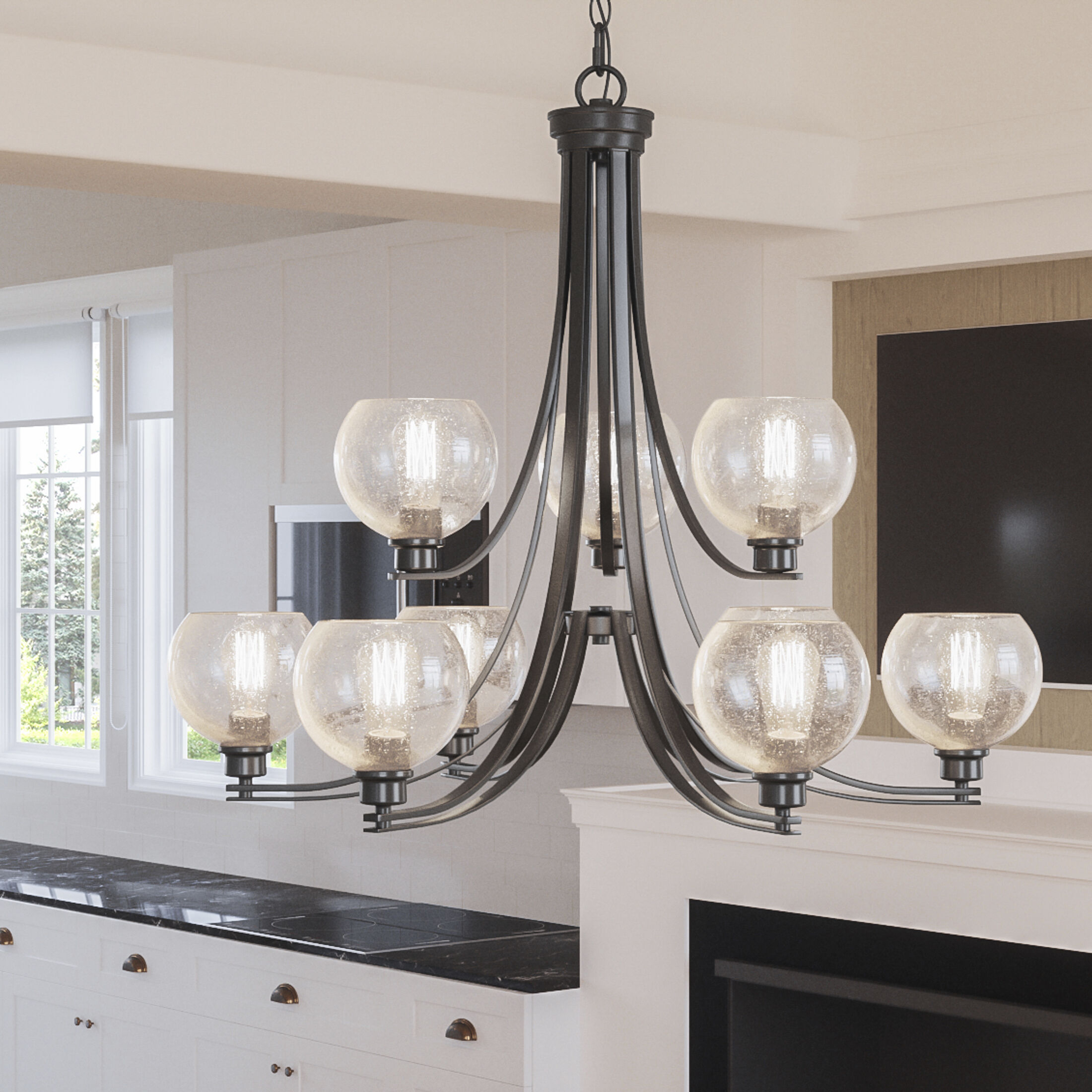 Pruitt 9 Light 34 inch Matte Black Chandelier Ceiling Light in Clear Seedy Glass