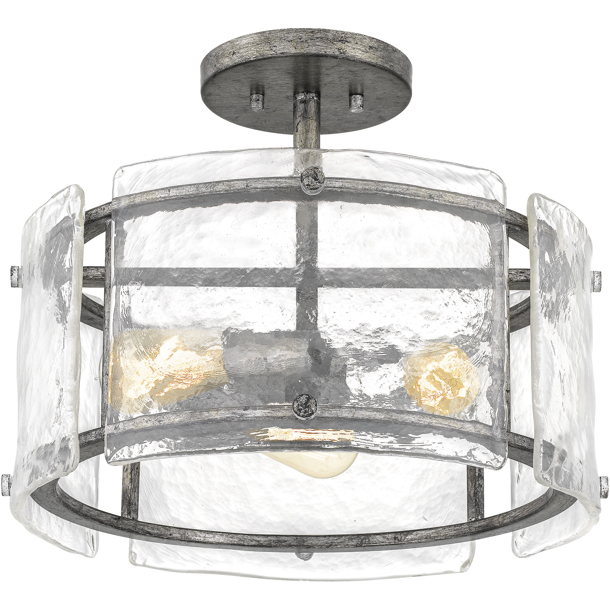 Fortress 3 Light 16 inch Mottled Silver Semi-Flush Mount Ceiling Light