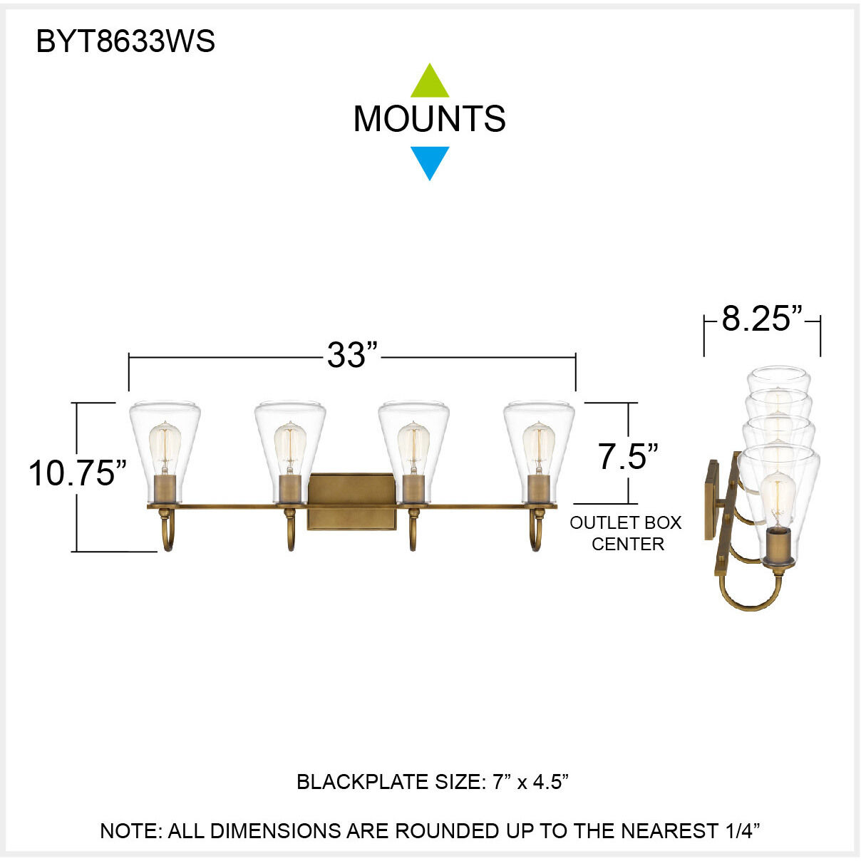 Boyton 4 Light 33 inch Weathered Brass Bath Light Wall Light