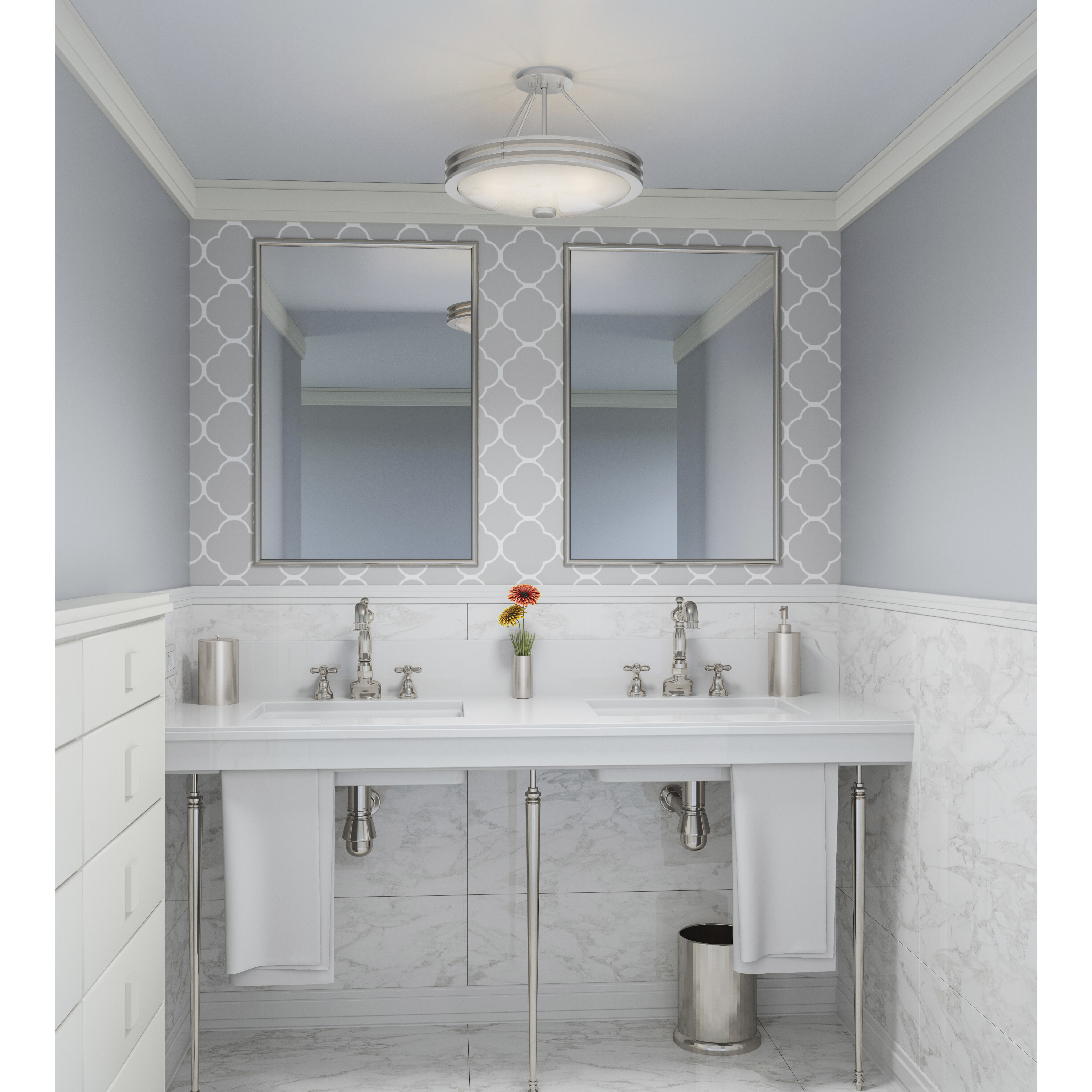 Emile 3 Light 16.25 inch Brushed Nickel Semi-Flush Mount Ceiling Light