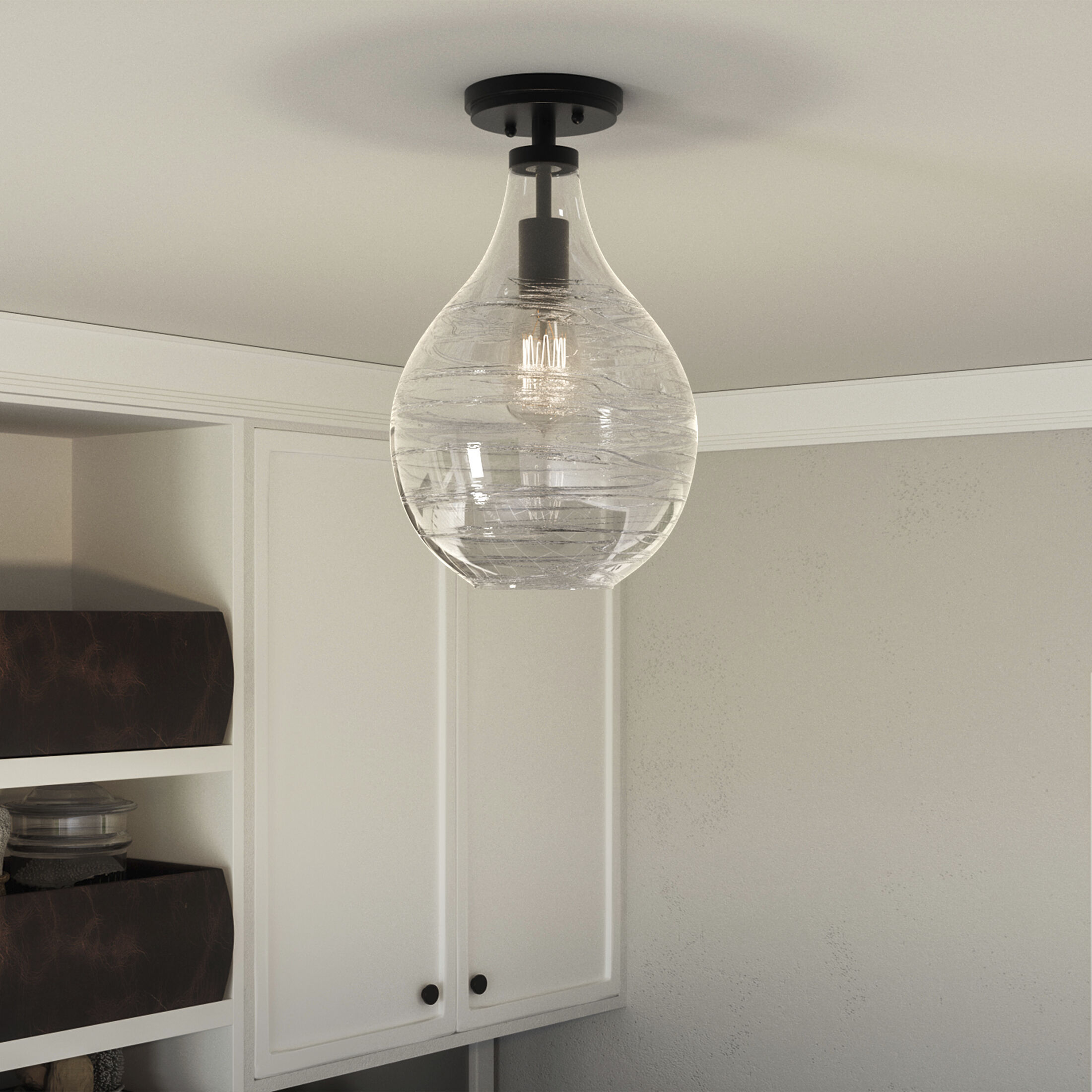 Genie 1 Light 9 inch Old Bronze Semi-Flush Mount Ceiling Light