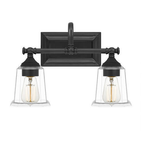 Nicholas 2 Light 15 inch Earth Black Bath Light Wall Light in Clear Glass
