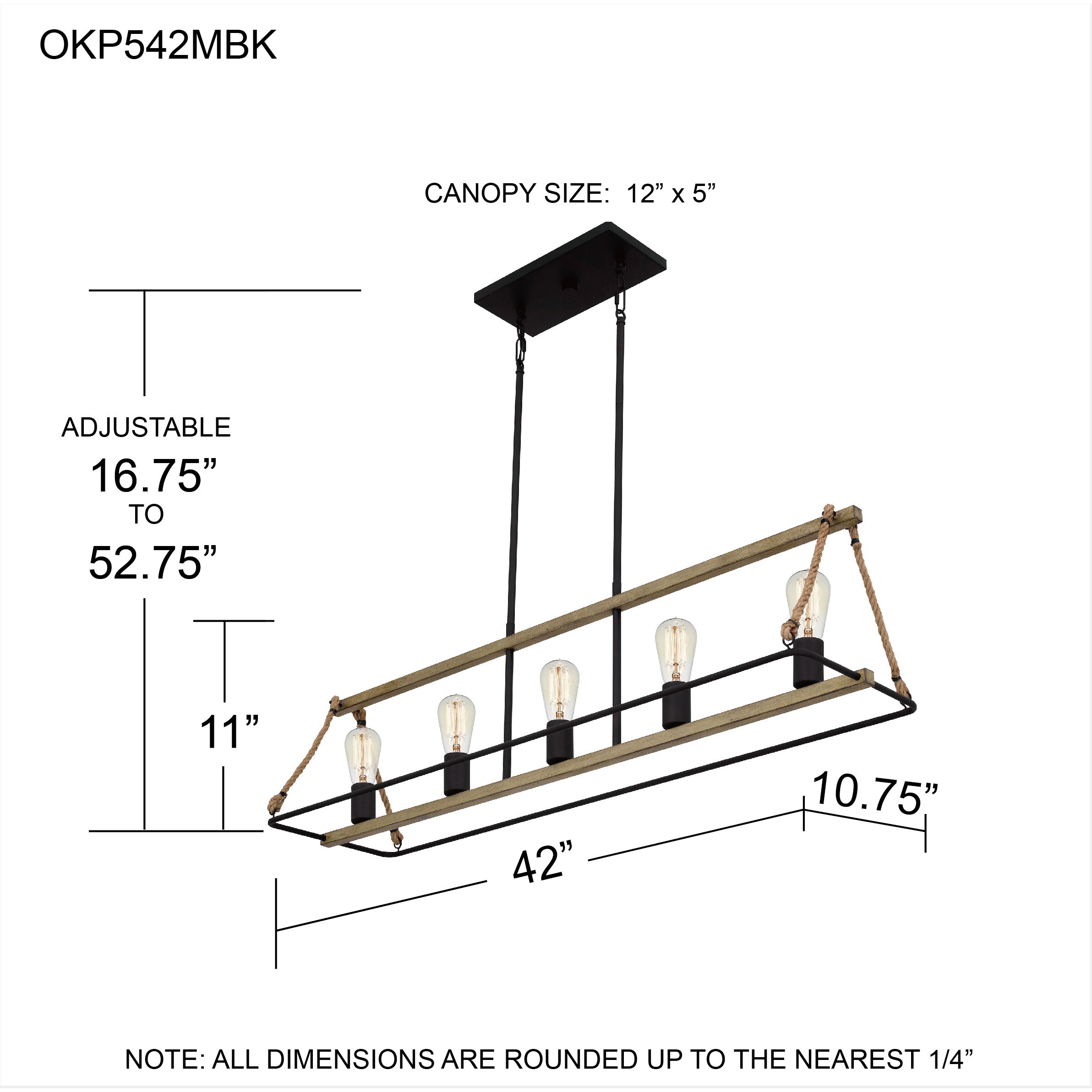 Oak Park 5 Light 42 inch Matte Black Island Light Ceiling Light