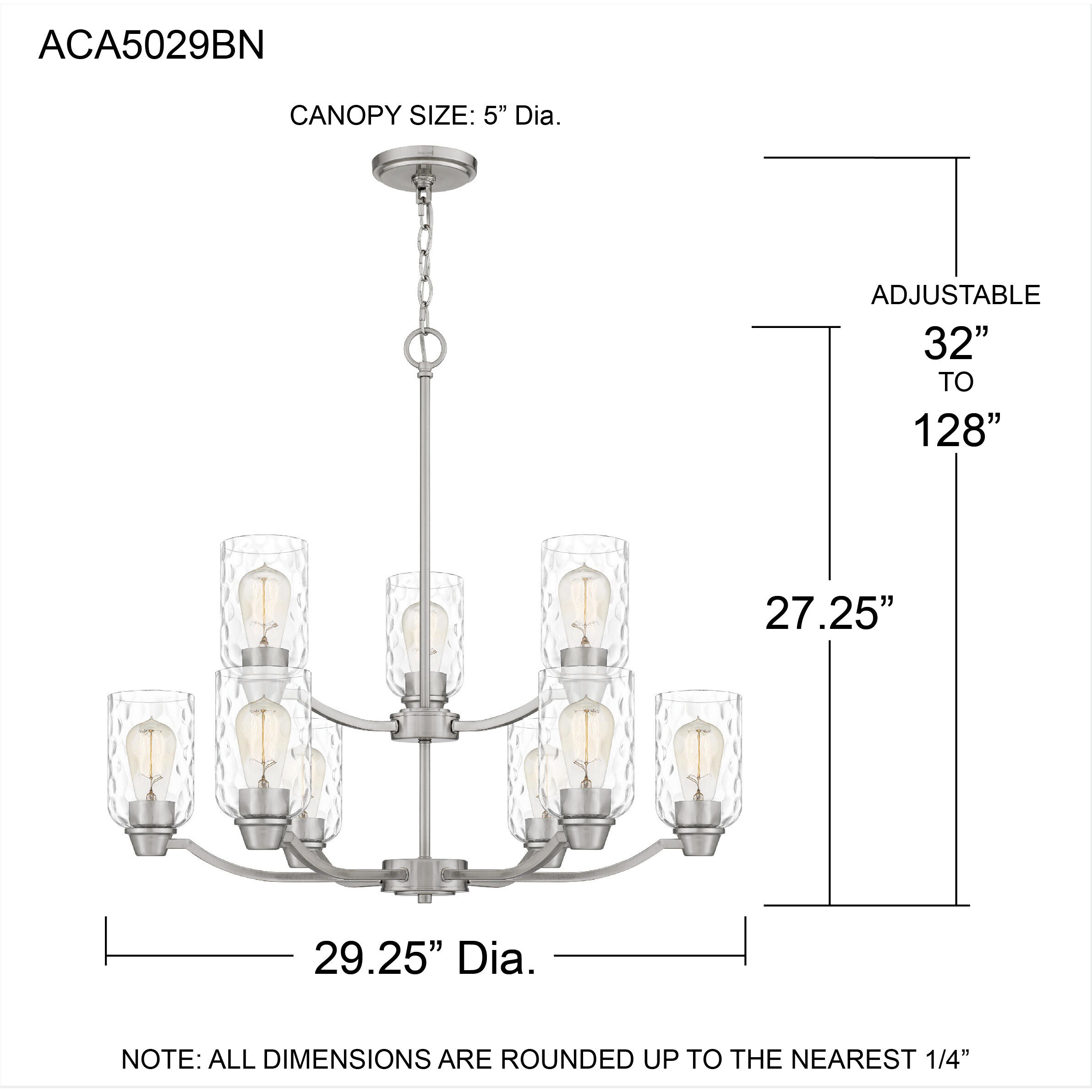 Acacia 9 Light 29 inch Brushed Nickel Chandelier Ceiling Light