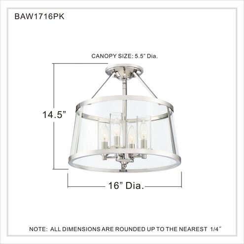 Barlow 4 Light 16 inch Polished Nickel Semi-Flush Mount Ceiling Light