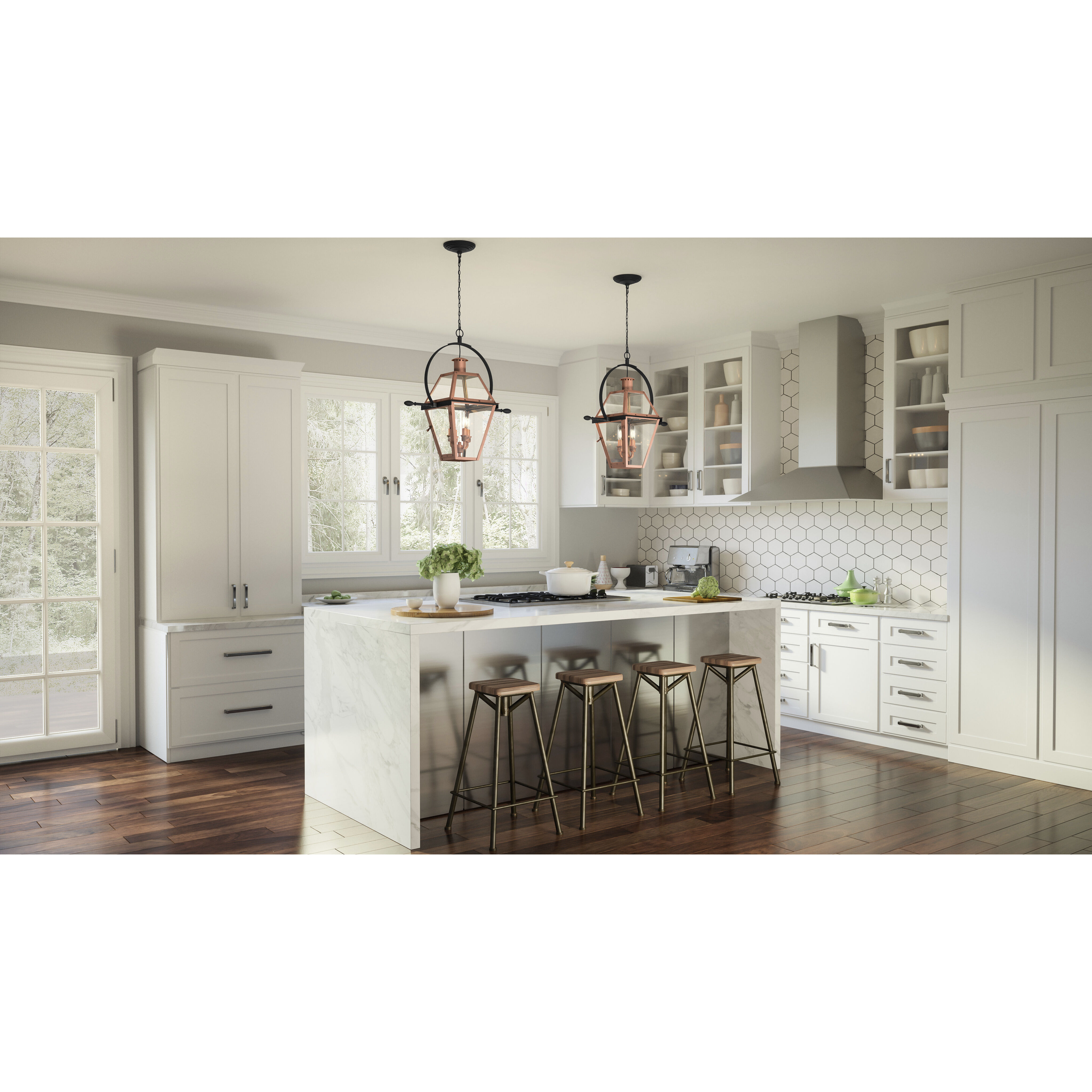 Rue De Royal 4 Light 28 inch Aged Copper Pendant Ceiling Light