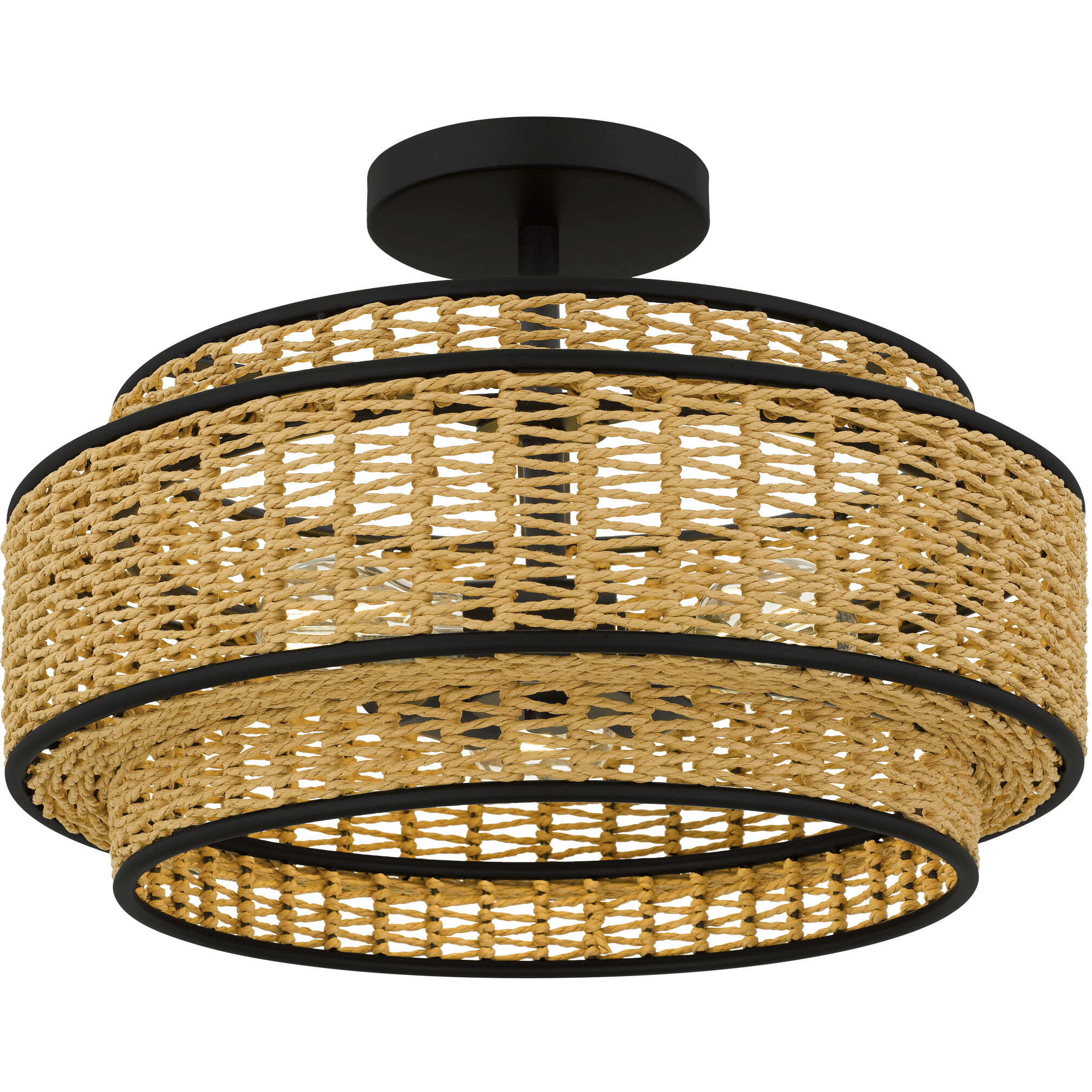 Teton 3 Light 16 inch Matte Black Semi-Flush Mount Ceiling Light