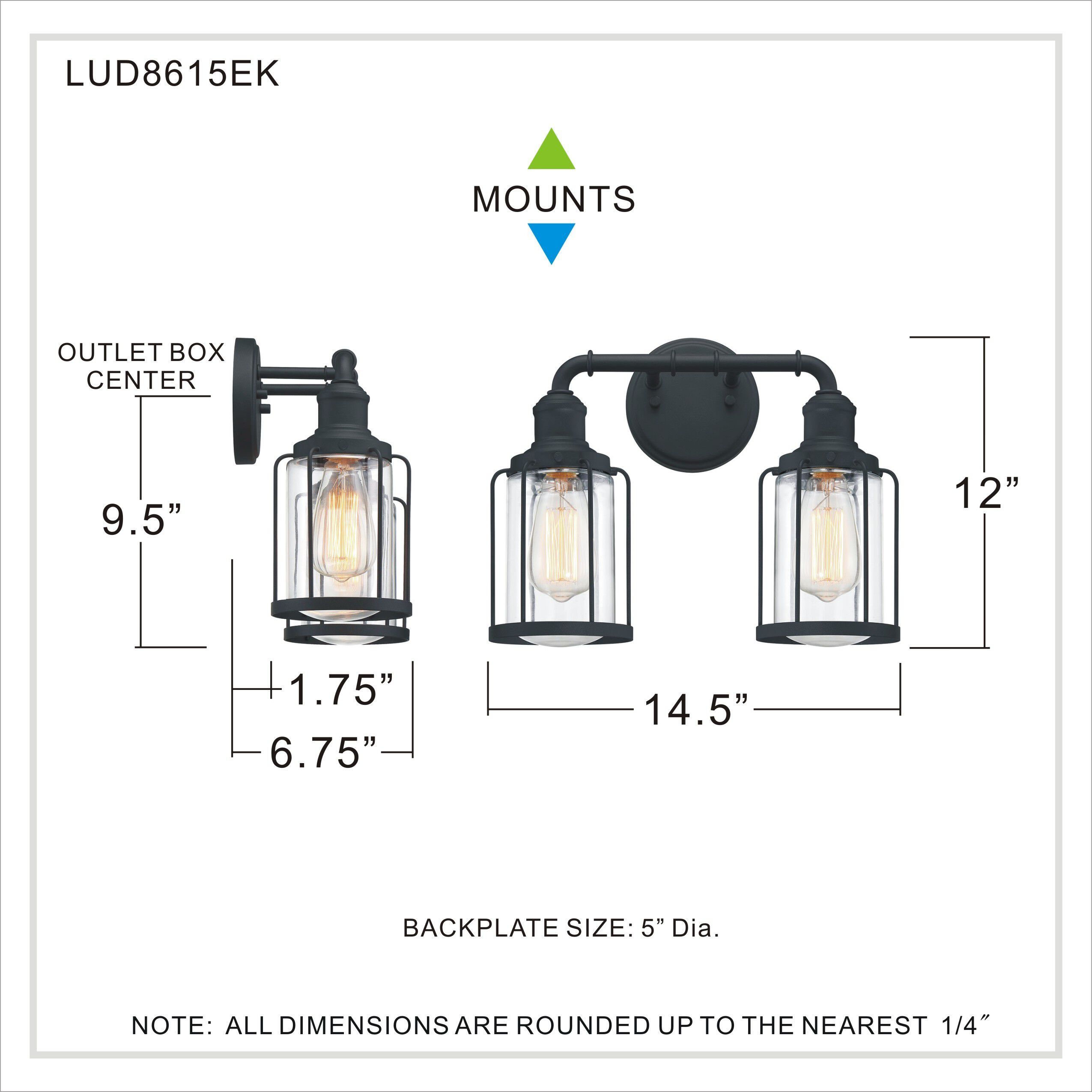 Ludlow 2 Light 15 inch Earth Black Bath Light Wall Light