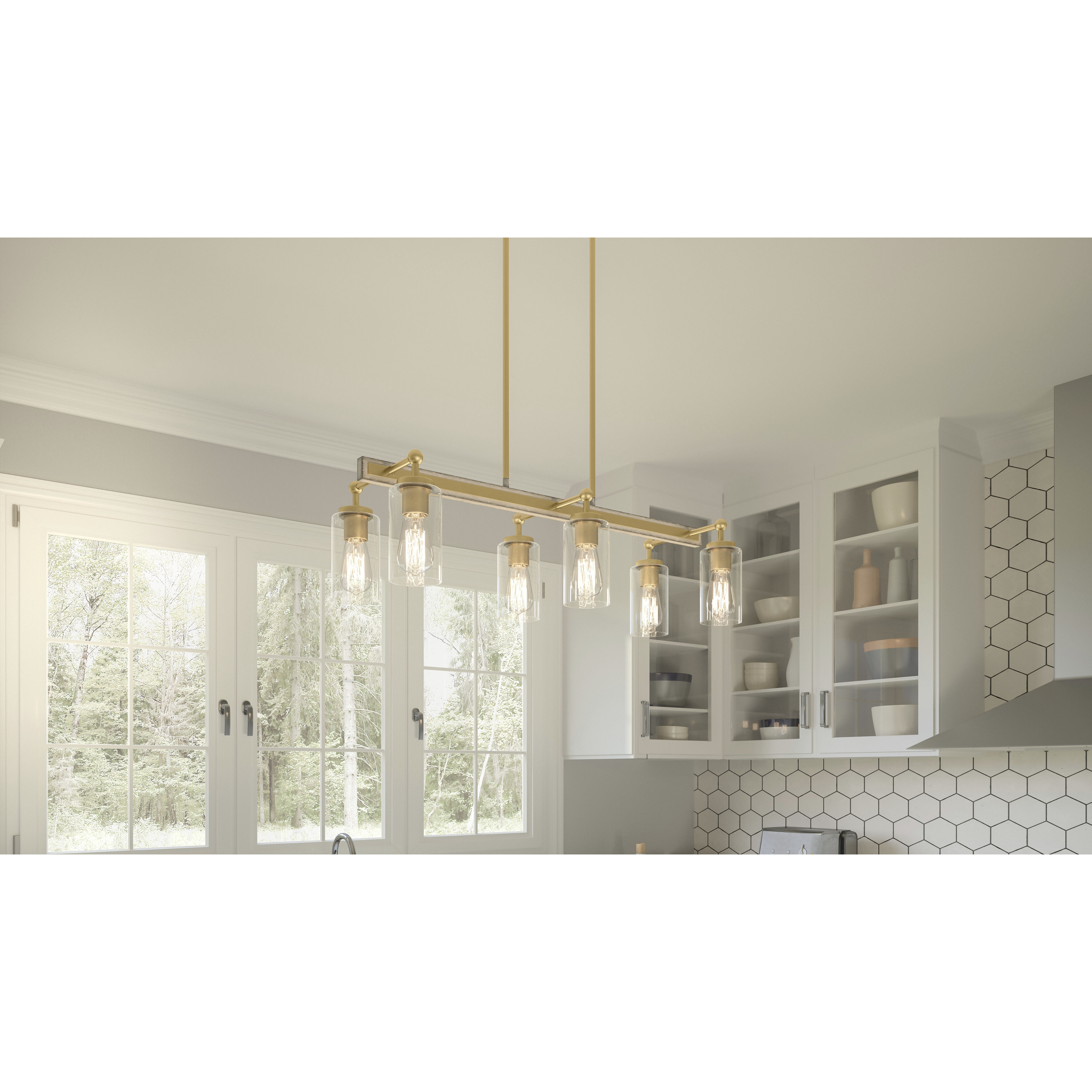 Kelleher 6 Light 34 inch Nouveau Painted Weathered Brass Island Light Ceiling Light