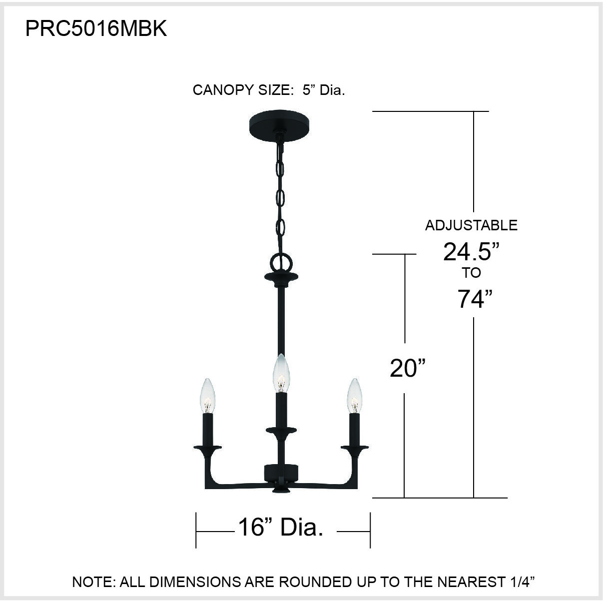 Prescott 3 Light 16 inch Matte Black Chandelier Ceiling Light