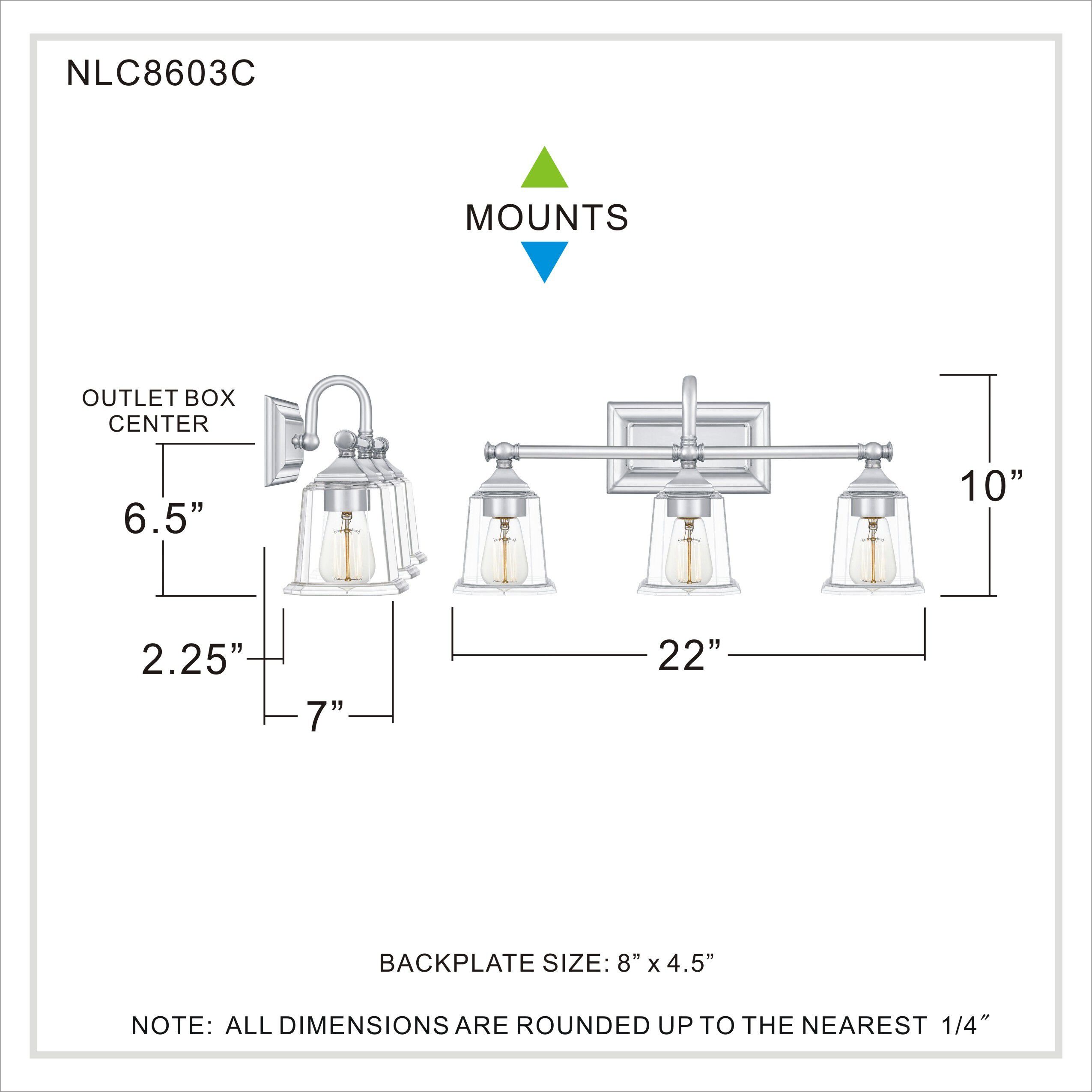 Nicholas 3 Light 22 inch Polished Chrome Bath Light Wall Light