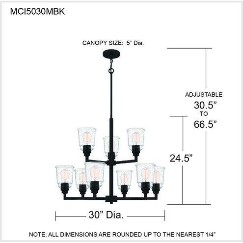 McIntire 9 Light 30 inch Matte Black Chandelier Ceiling Light
