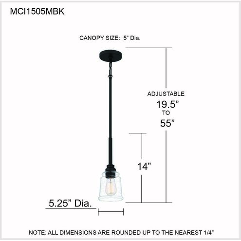 McIntire 1 Light 5 inch Matte Black Mini Pendant Ceiling Light, Small