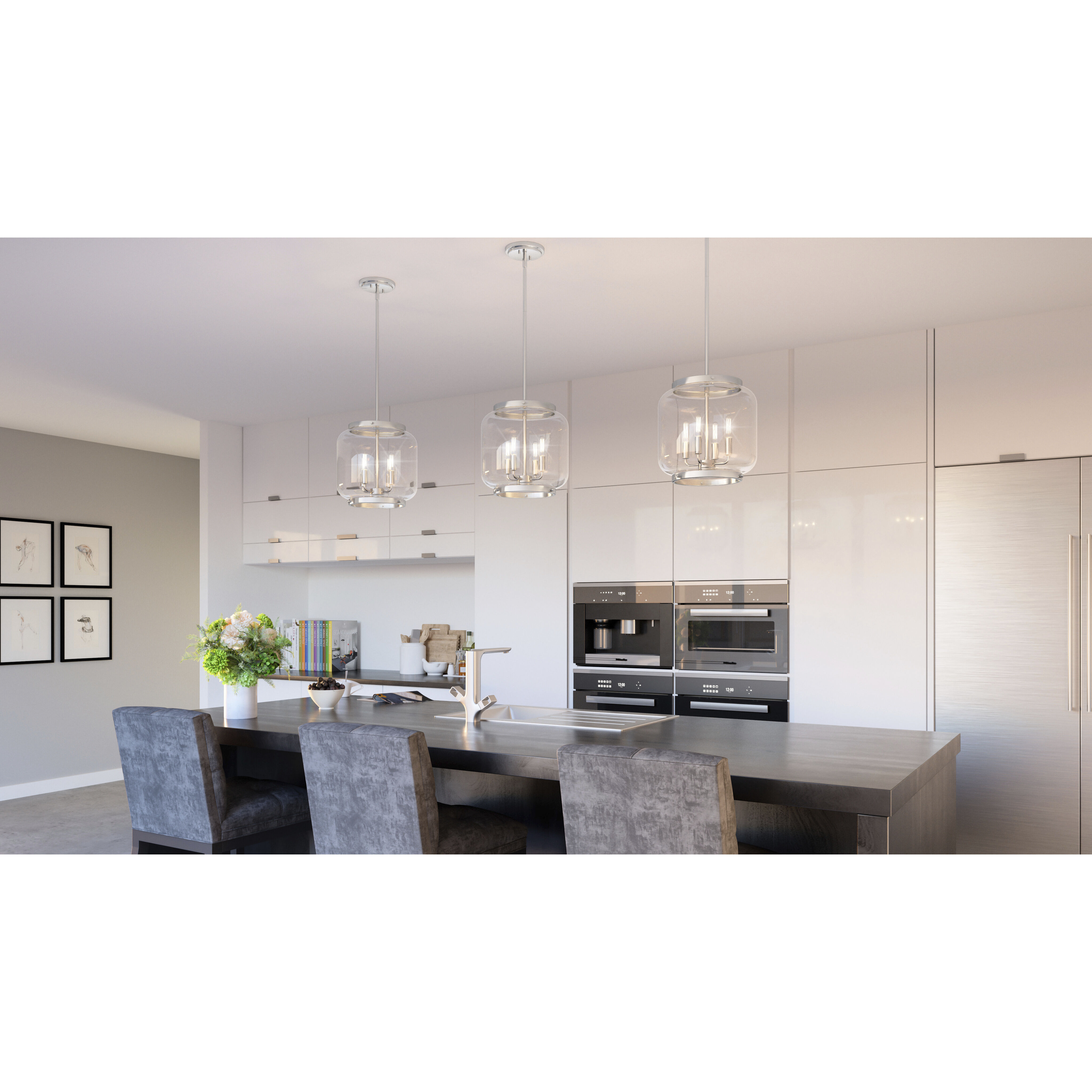 Tapley 3 Light 12 inch Polished Nickel Mini Pendant Ceiling Light, Small