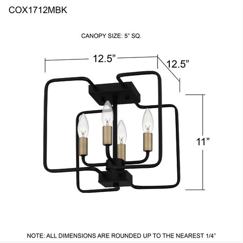 Cox 4 Light 12.5 inch Matte Black Semi-Flush Mount Ceiling Light