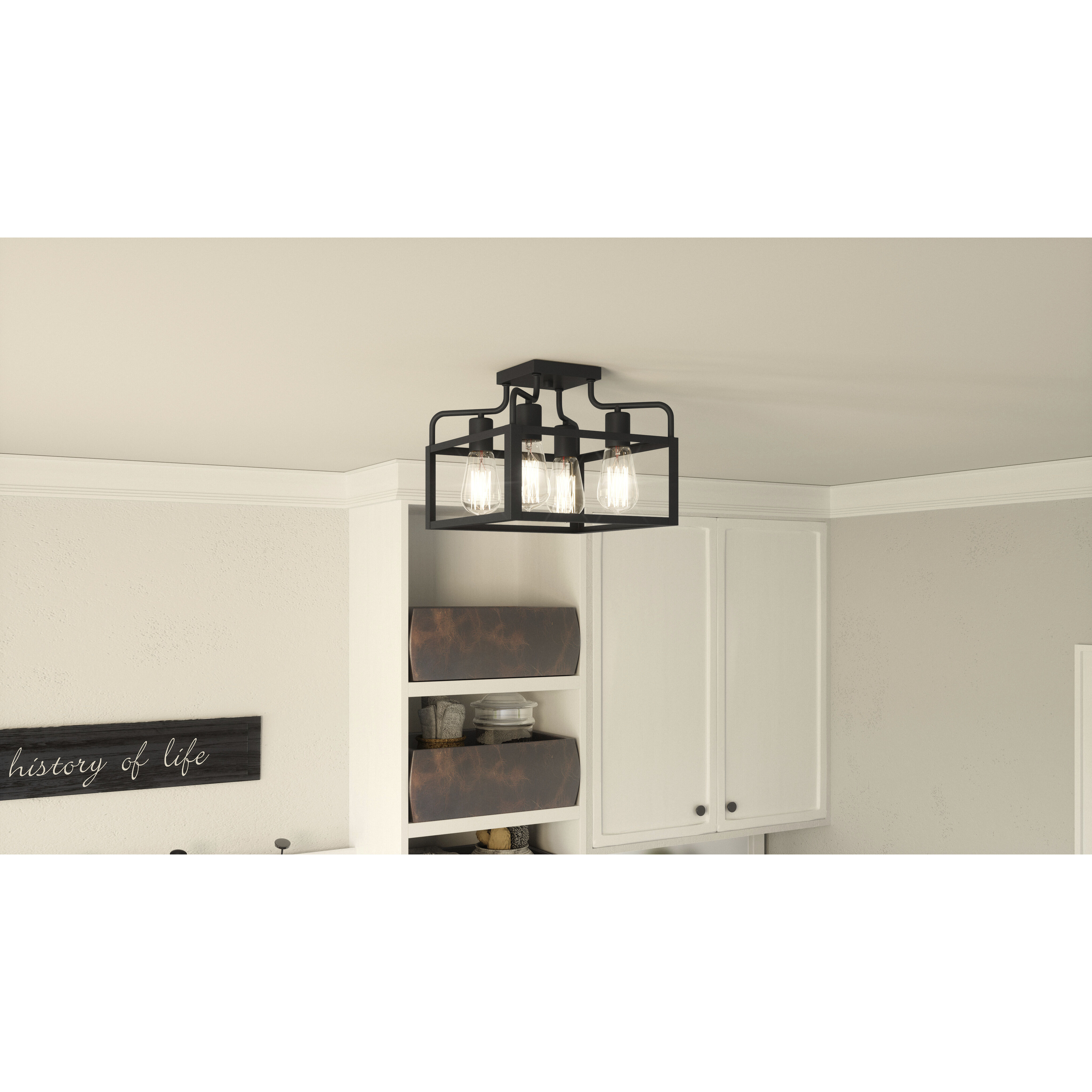 Paulsen 4 Light 12 inch Matte Black Semi-Flush Mount Ceiling Light