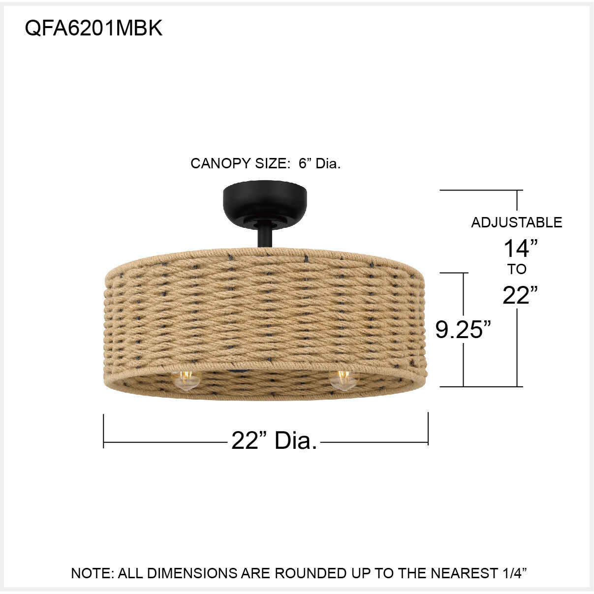 Islander 22 inch Matte Black with Black Matte Blades Fandelier, Fandelier