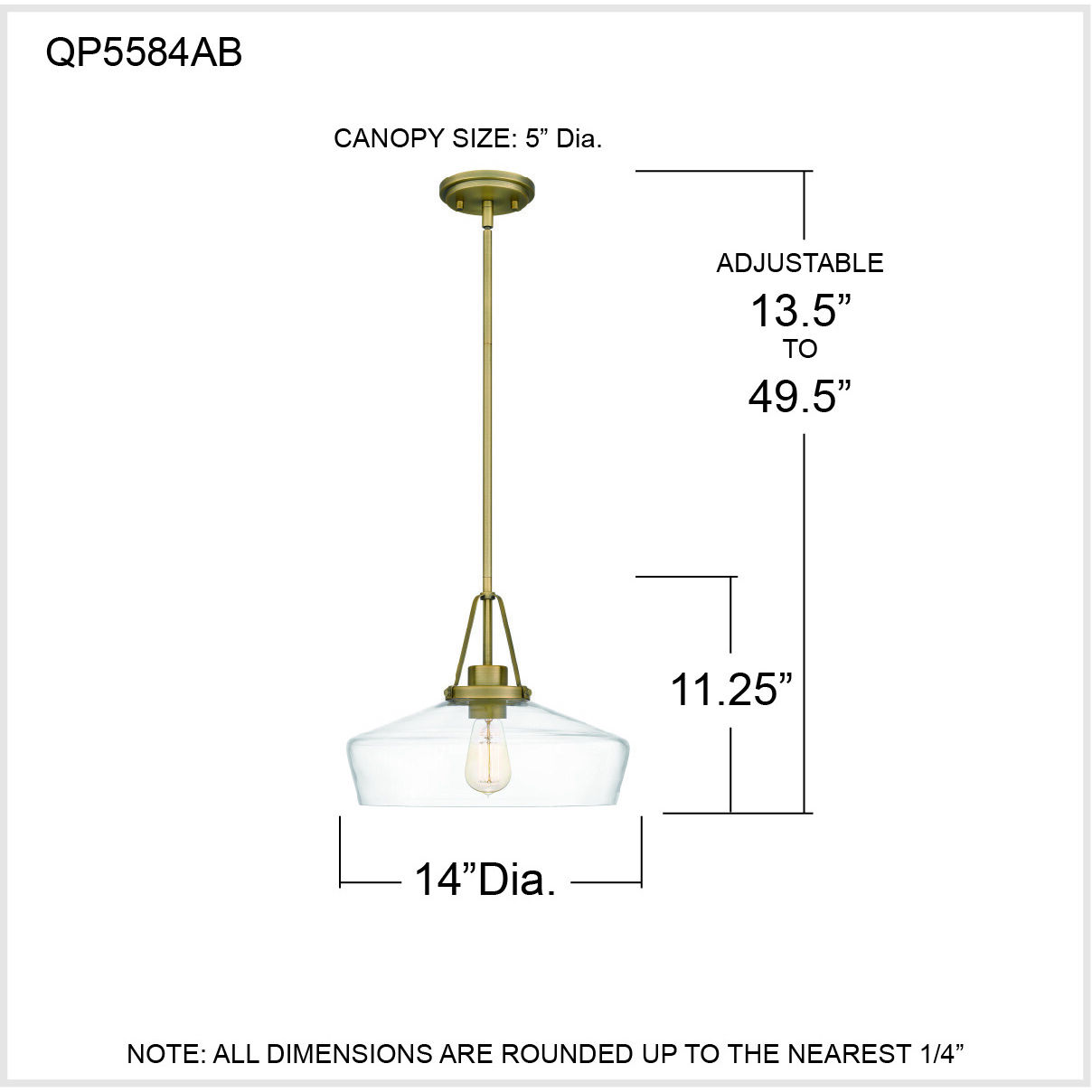 Quoizel QP5584AB Haven 1 Light 14 inch Aged Brass Pendant