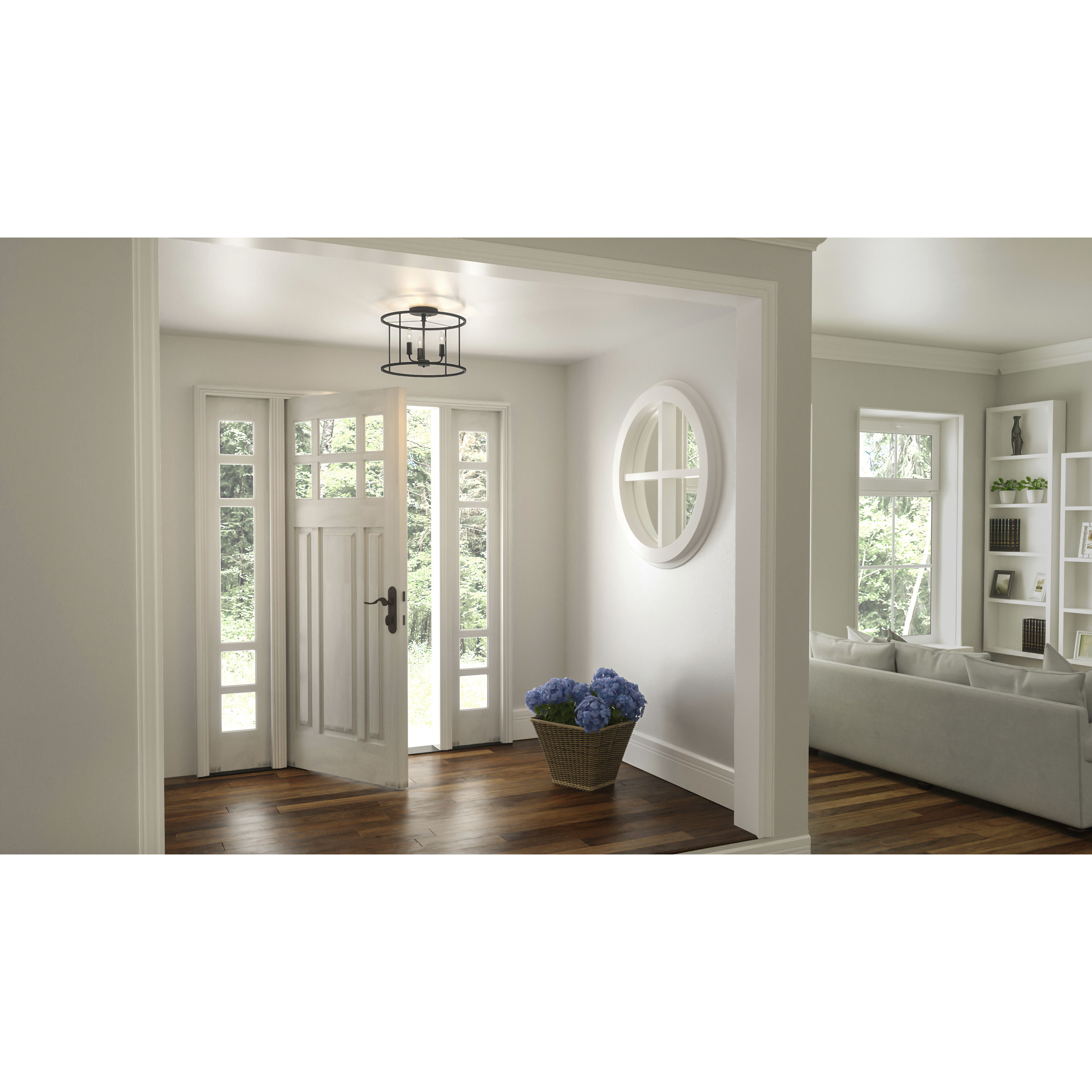 Abner 3 Light 14 inch Matte Black Semi-Flush Mount Ceiling Light