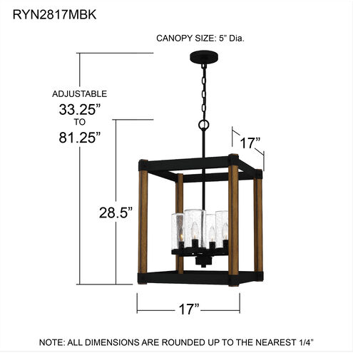 Rylan 4 Light 17 inch Matte Black Pendant Ceiling Light