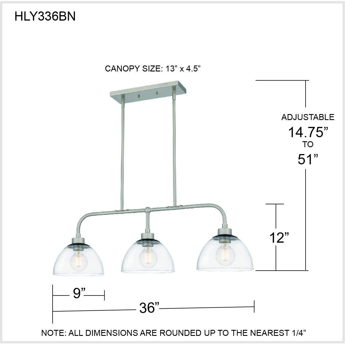 Halsey 3 Light 36 inch Brushed Nickel Island Light Ceiling Light