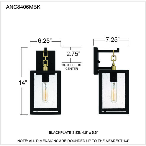 Anchorage 1 Light 14 inch Matte Black Outdoor Wall Lantern