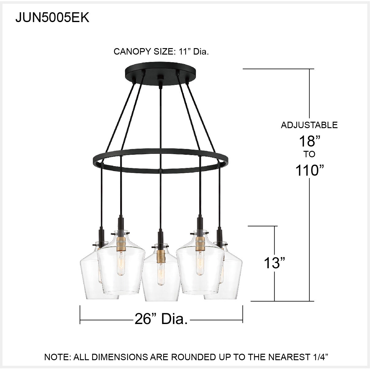 June 5 Light 26 inch Earth Black Chandelier Ceiling Light