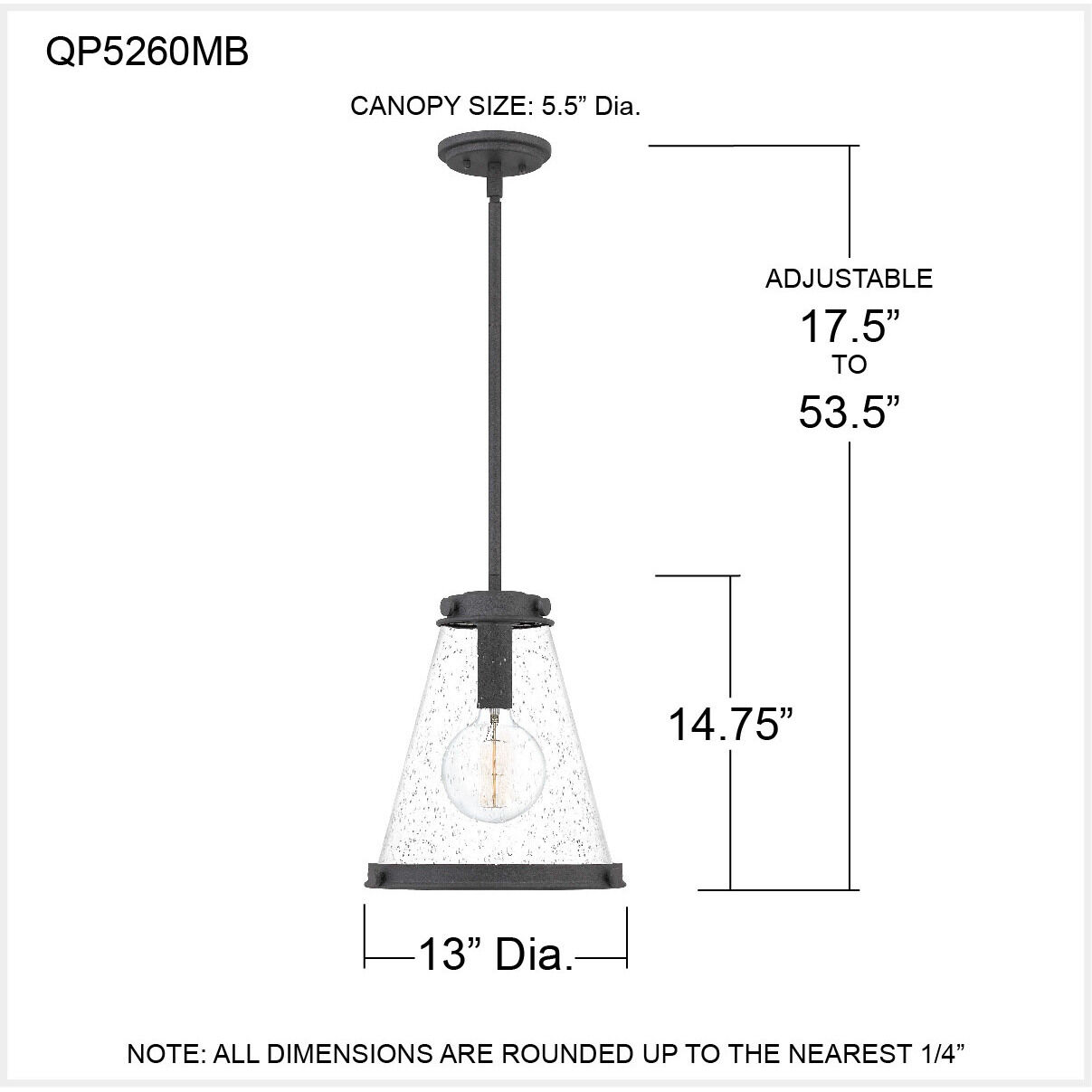 Bristol 1 Light 13 inch Mottled Black Mini Pendant Ceiling Light