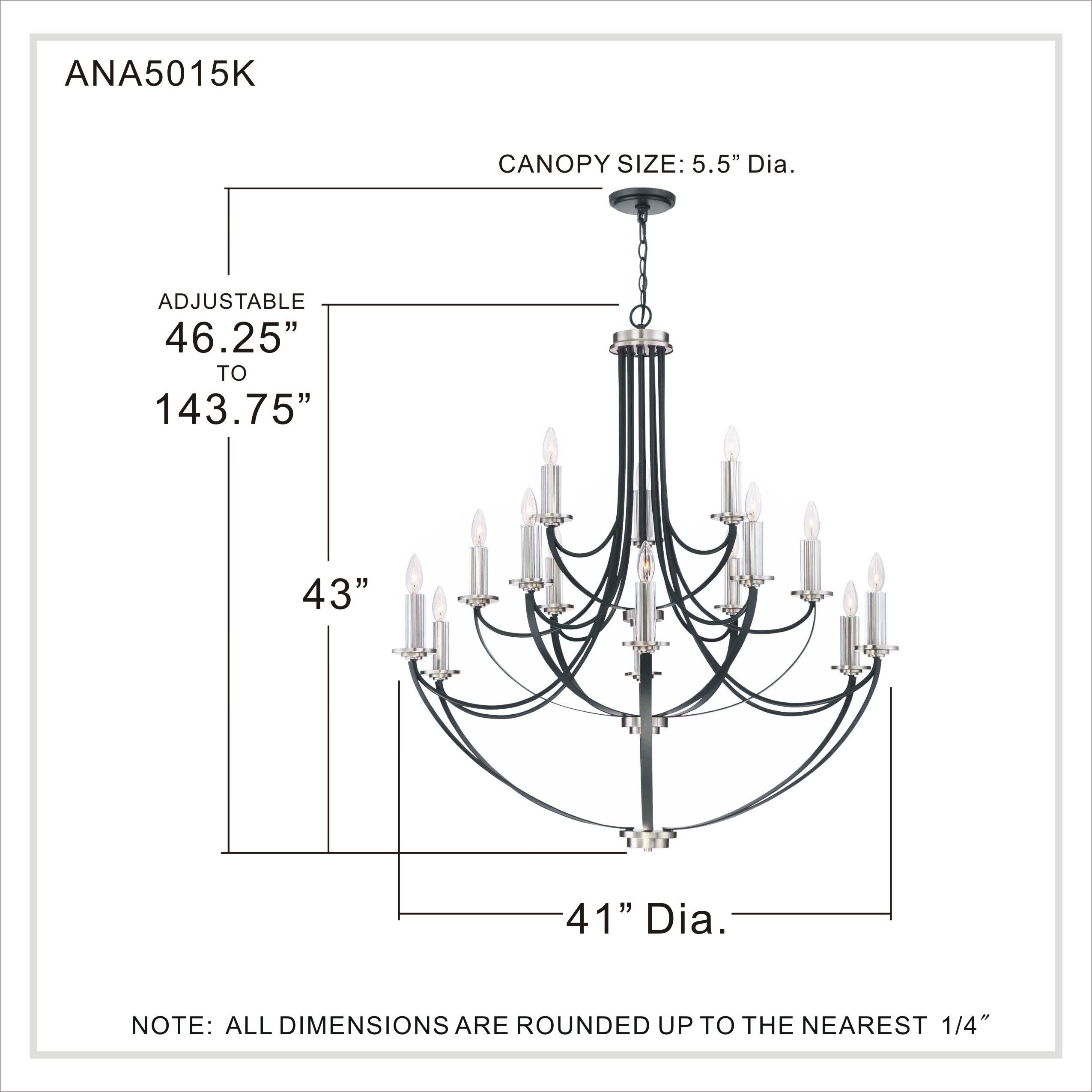 Alana 15 Light 41 inch Mystic Black Chandelier Ceiling Light, Three Tier
