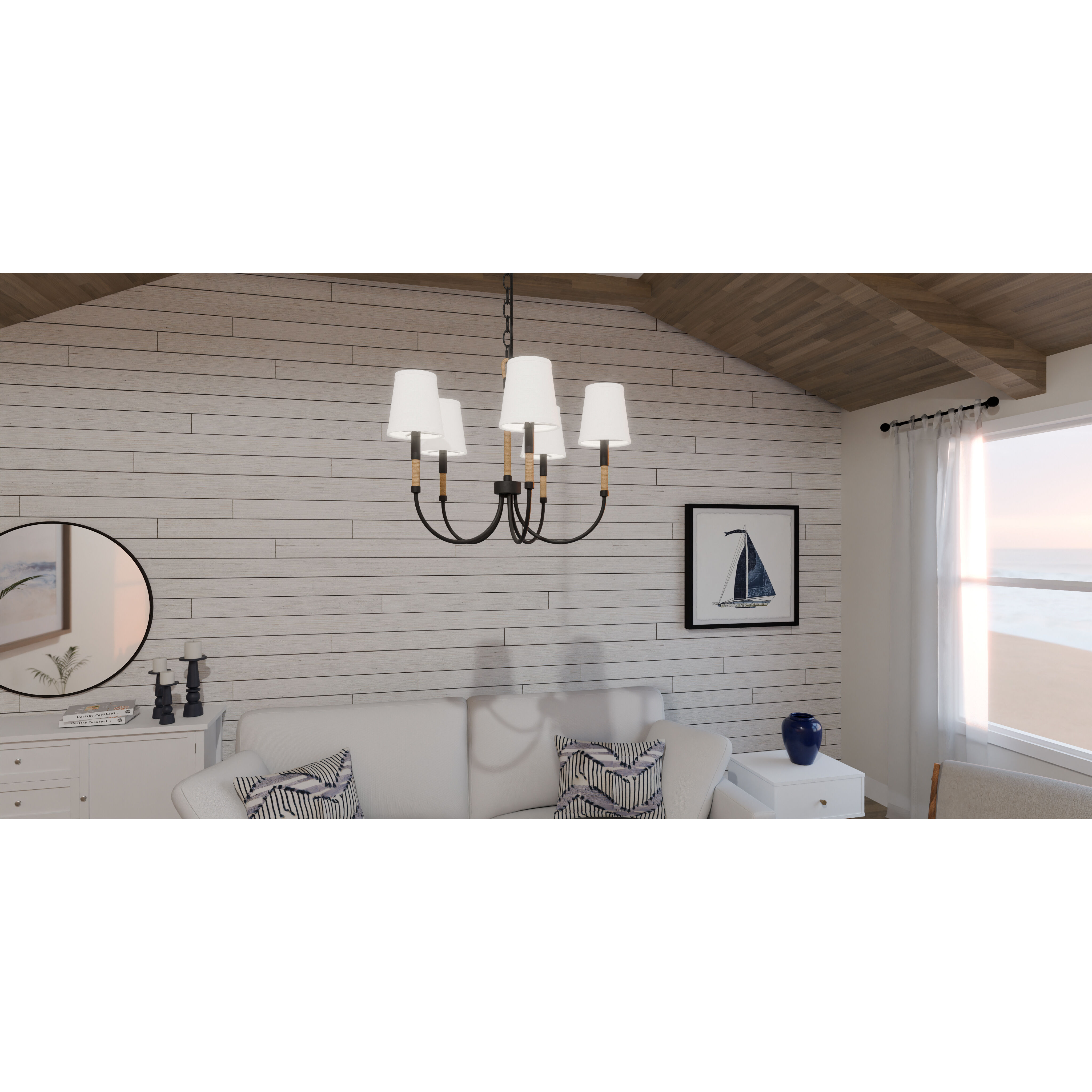 Bayside 5 Light 25 inch Matte Black Chandelier Ceiling Light