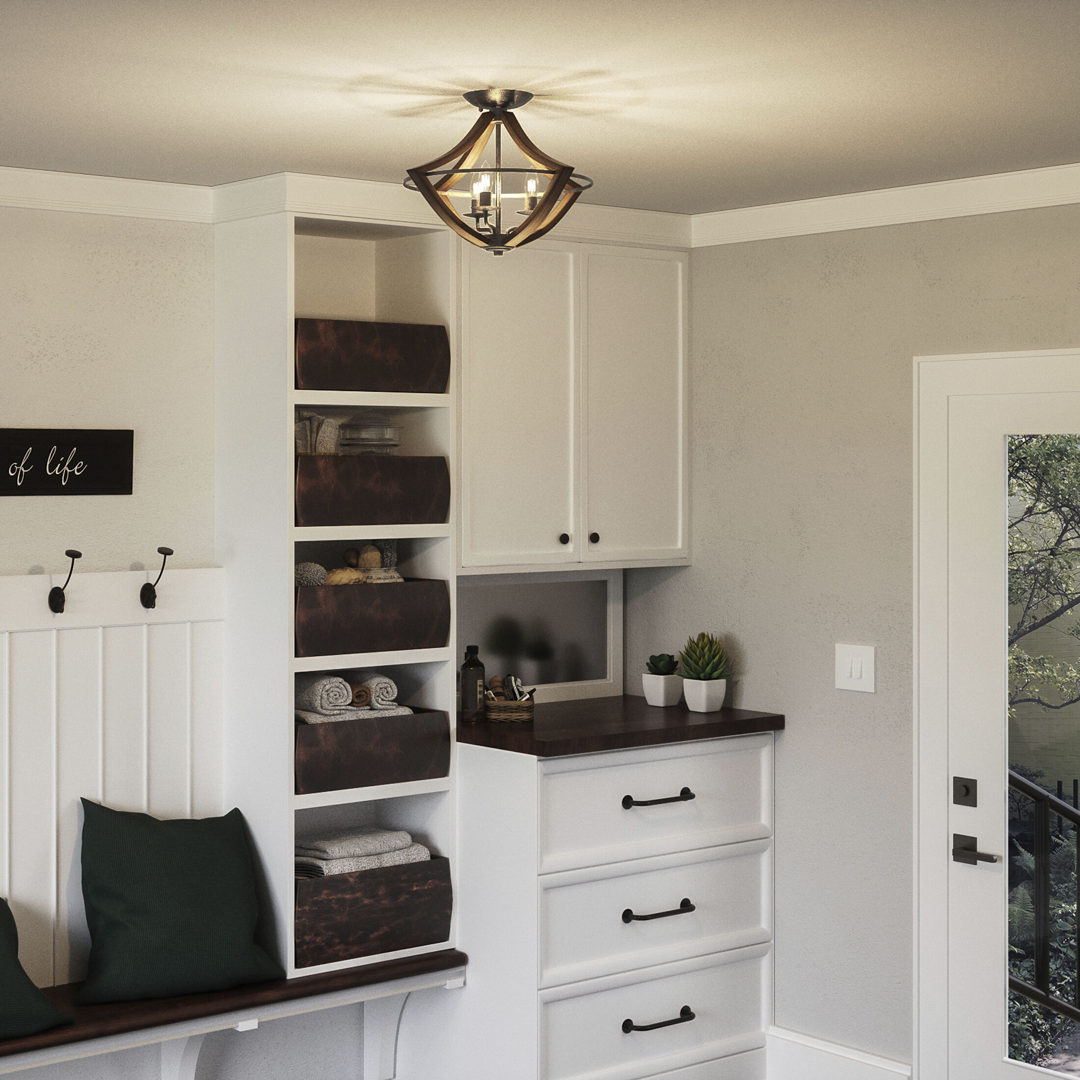 Shire 3 Light 17 inch Rustic Black Semi-Flush Mount Ceiling Light