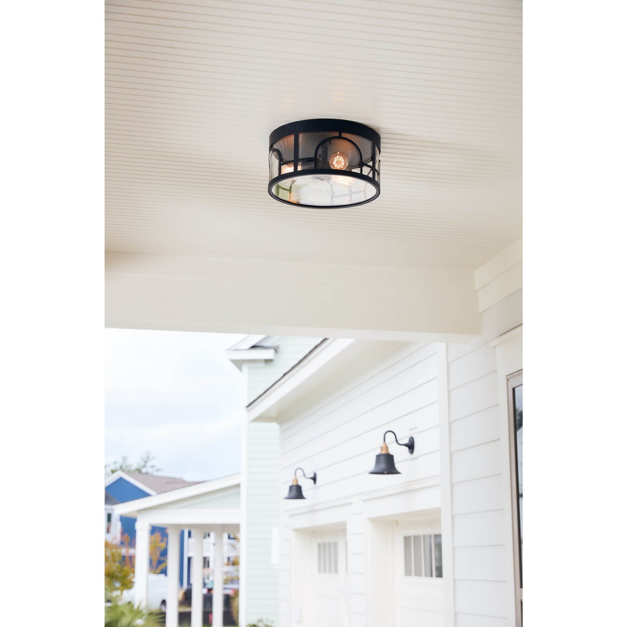 Brampton 3 Light 14 inch Matte Black Flush Mount Ceiling Light