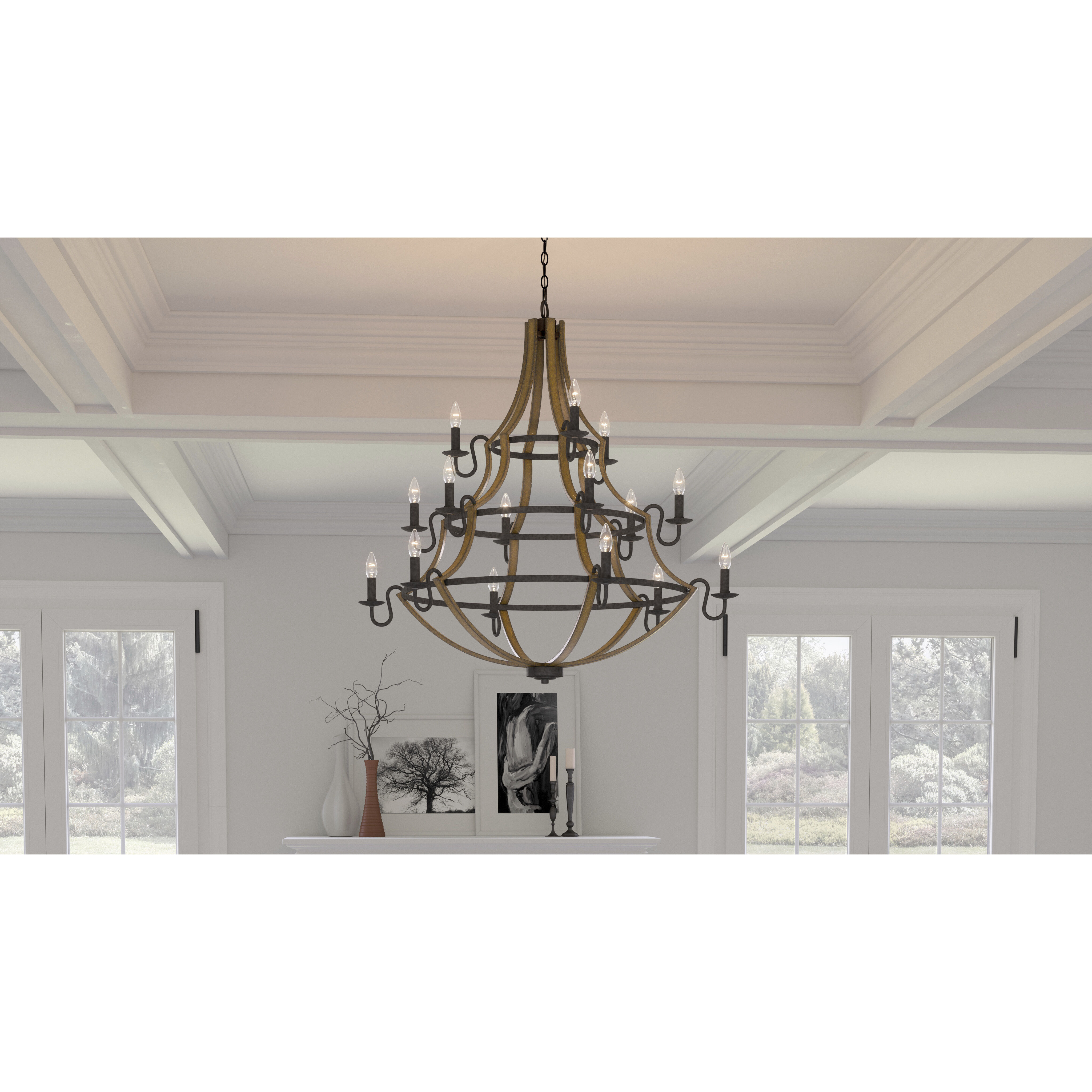 Shire 15 Light 43 inch Rustic Black Chandelier Ceiling Light