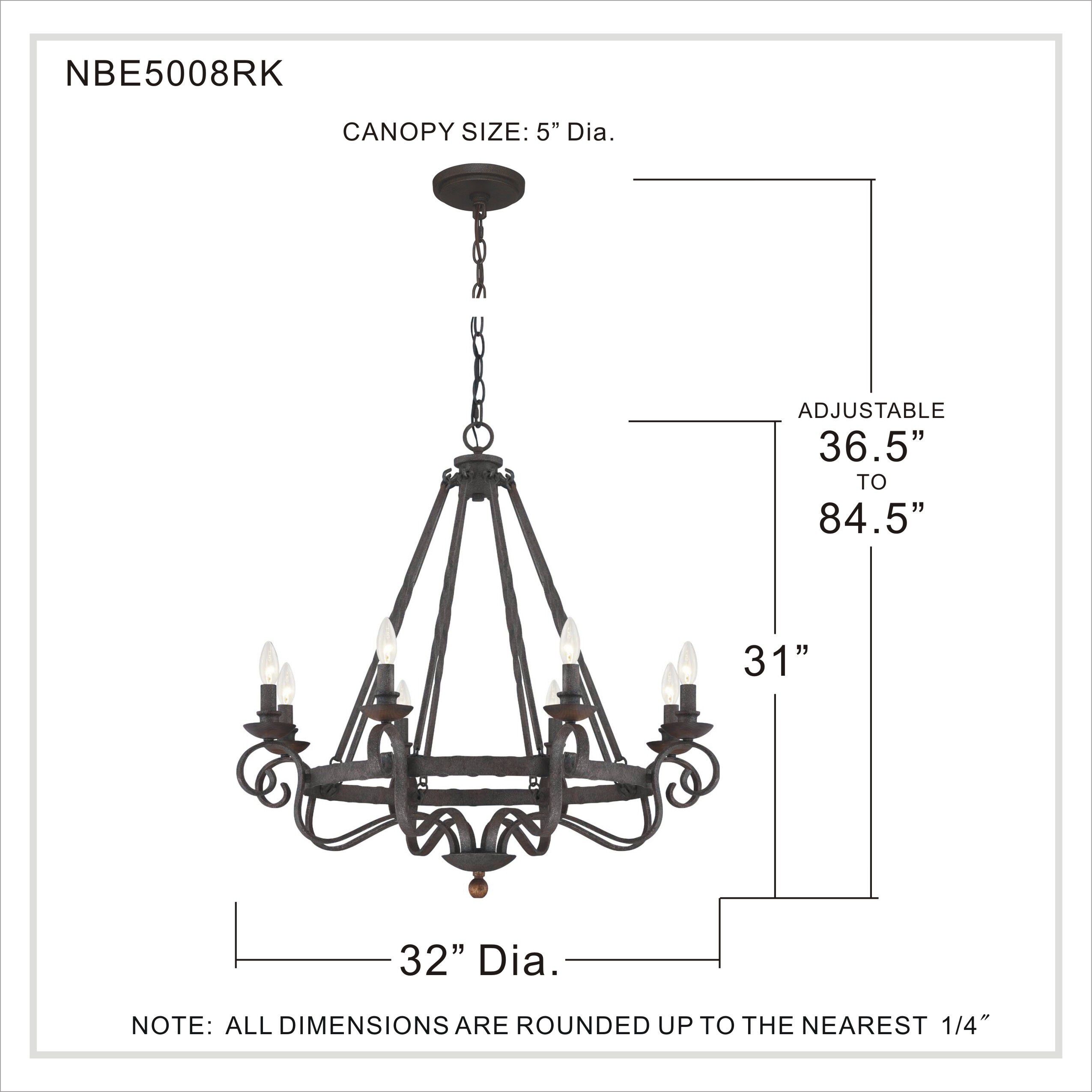Noble 8 Light 32 inch Rustic Black Chandelier Ceiling Light